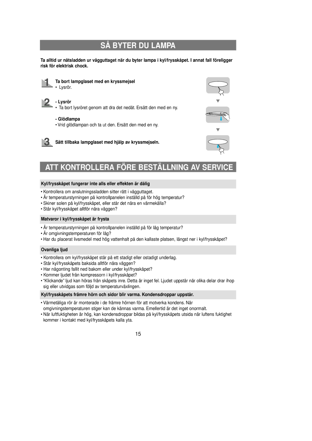 Samsung RL39EBSM1/XEE, RL39EBSW1/XEE, RL39WBSM1/XEE manual SÅ Byter DU Lampa, ATT Kontrollera Före Beställning AV Service 