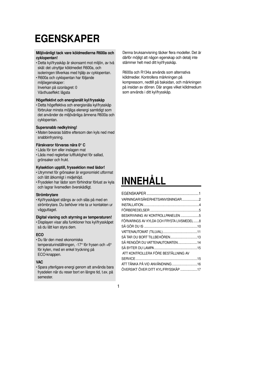 Samsung RL39WBSM1/XEE, RL39EBSW1/XEE, RL39EBSM1/XEE manual Eco, Vac 