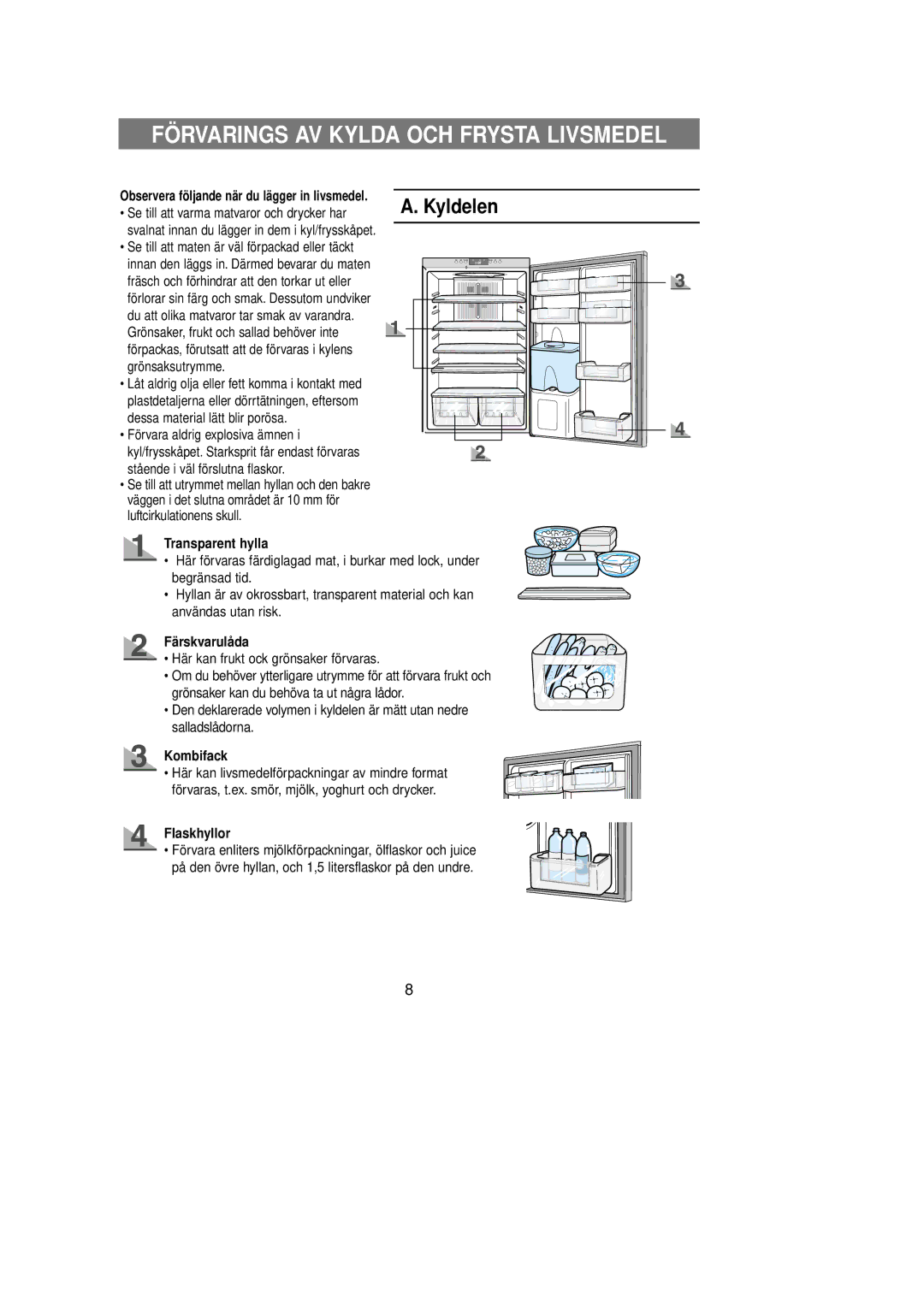 Samsung RL39EBSW1/XEE Förvarings AV Kylda OCH Frysta Livsmedel, Transparent hylla, Färskvarulåda, Kombifack, Flaskhyllor 