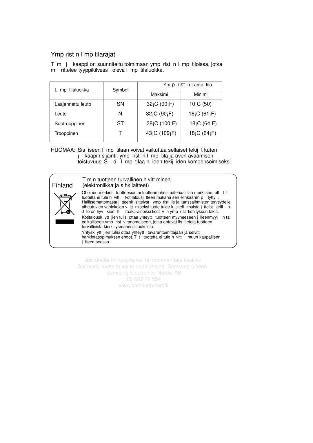 Samsung RL39EBSM1/XEE, RL39EBSW1/XEE, RL39WBMS1/XEE, RL36EBSM1/XEE, RL36EBSW1/XEE manual Leuto, Subtrooppinen, Trooppinen 