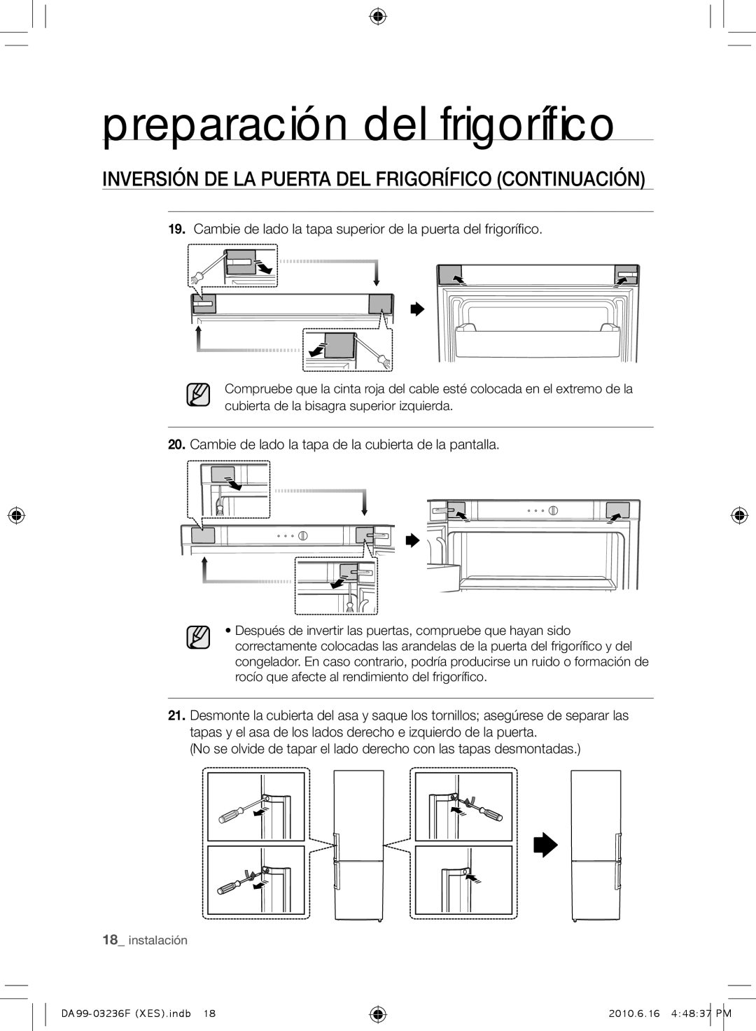 Samsung RL39TRCMG1/XEF, RL39THCTS1/XES, RL23THCTS1/XEG manual Cambie de lado la tapa superior de la puerta del frigorífico 