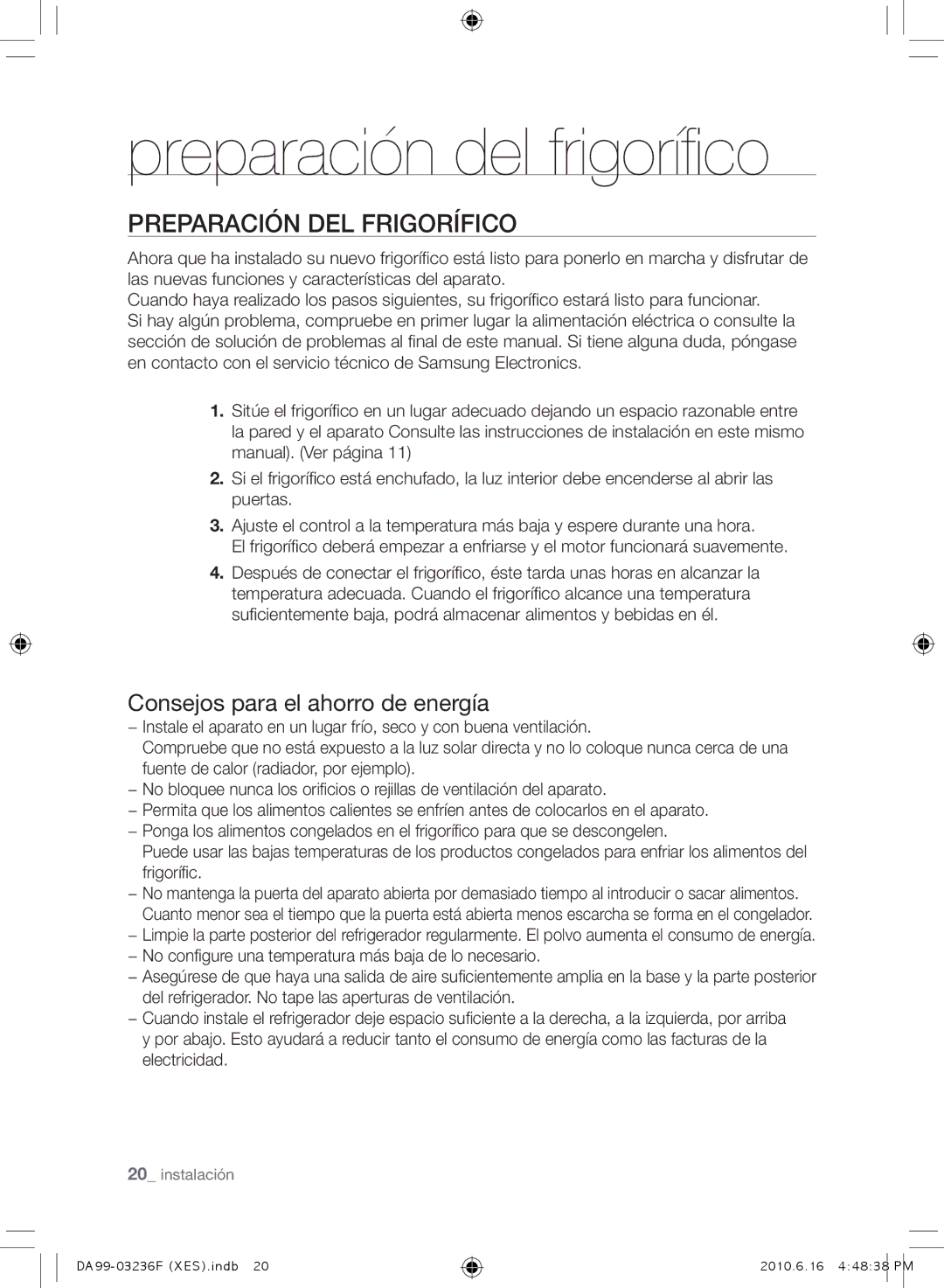 Samsung RL23THCTS1/XES, RL39THCTS1/XES, RL23THCTS1/XEG manual PREPARACIóN DEL Frigorífico, Consejos para el ahorro de energía 