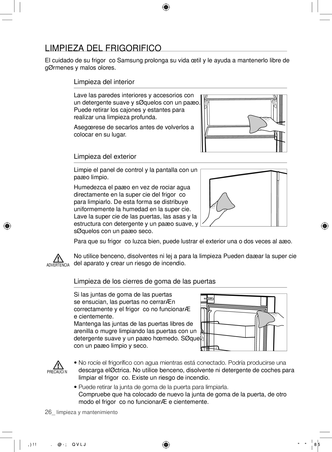 Samsung RL39TRCMG1/XEF, RL39THCTS1/XES manual LImPIEZA DEL Frigorifico, Limpieza del interior, Limpieza del exterior 