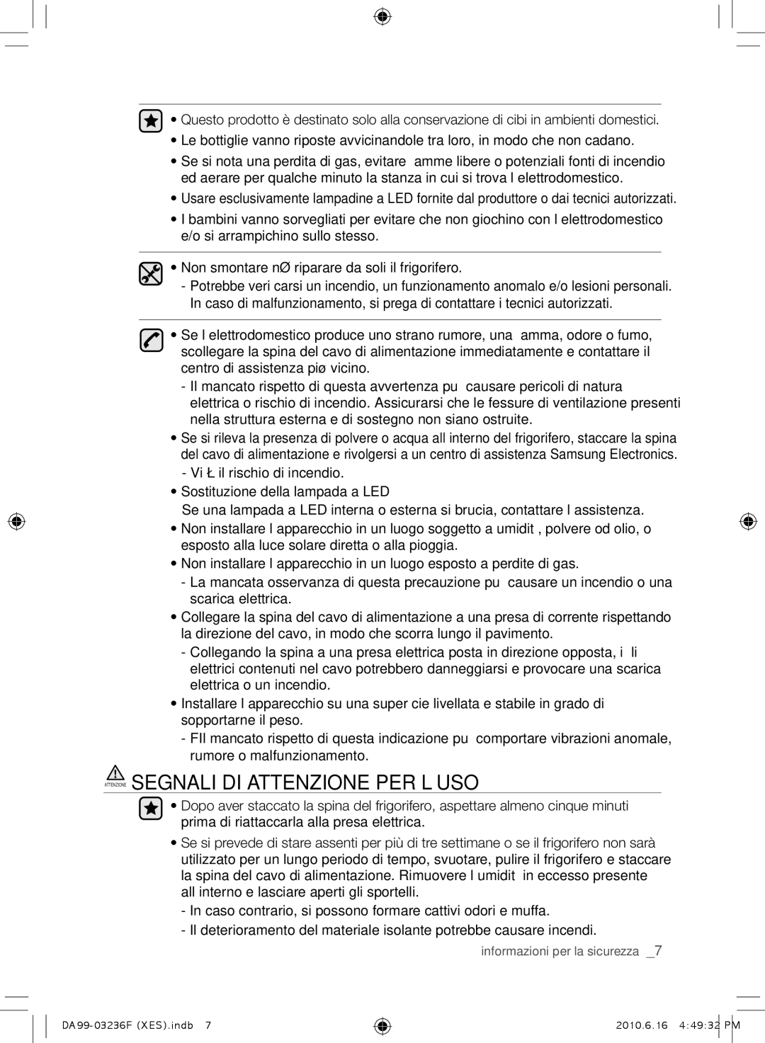 Samsung RL23THCTS1/XEO, RL39THCTS1/XES, RL23THCTS1/XEG, RL39TRCMG1/XEF manual Attenzione Segnali DI Attenzione PER L’USO 