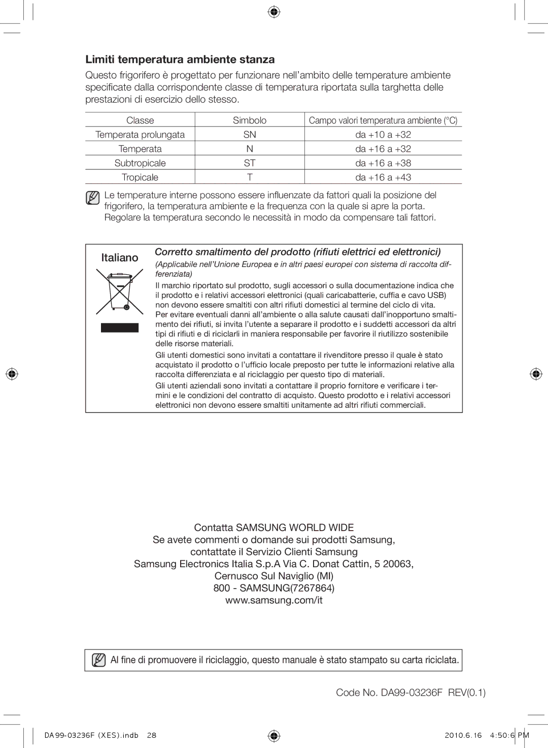 Samsung RL23THCTS1/XES, RL39THCTS1/XES, RL23THCTS1/XEG, RL39TRCMG1/XEF, RL39THCMG1/XEF Limiti temperatura ambiente stanza 