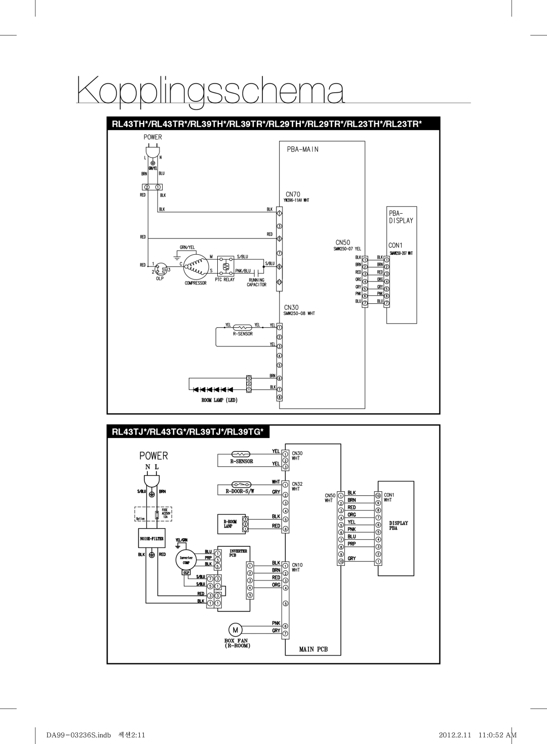 Samsung RL39TJCSW1/XEF manual Kopplingsschema 