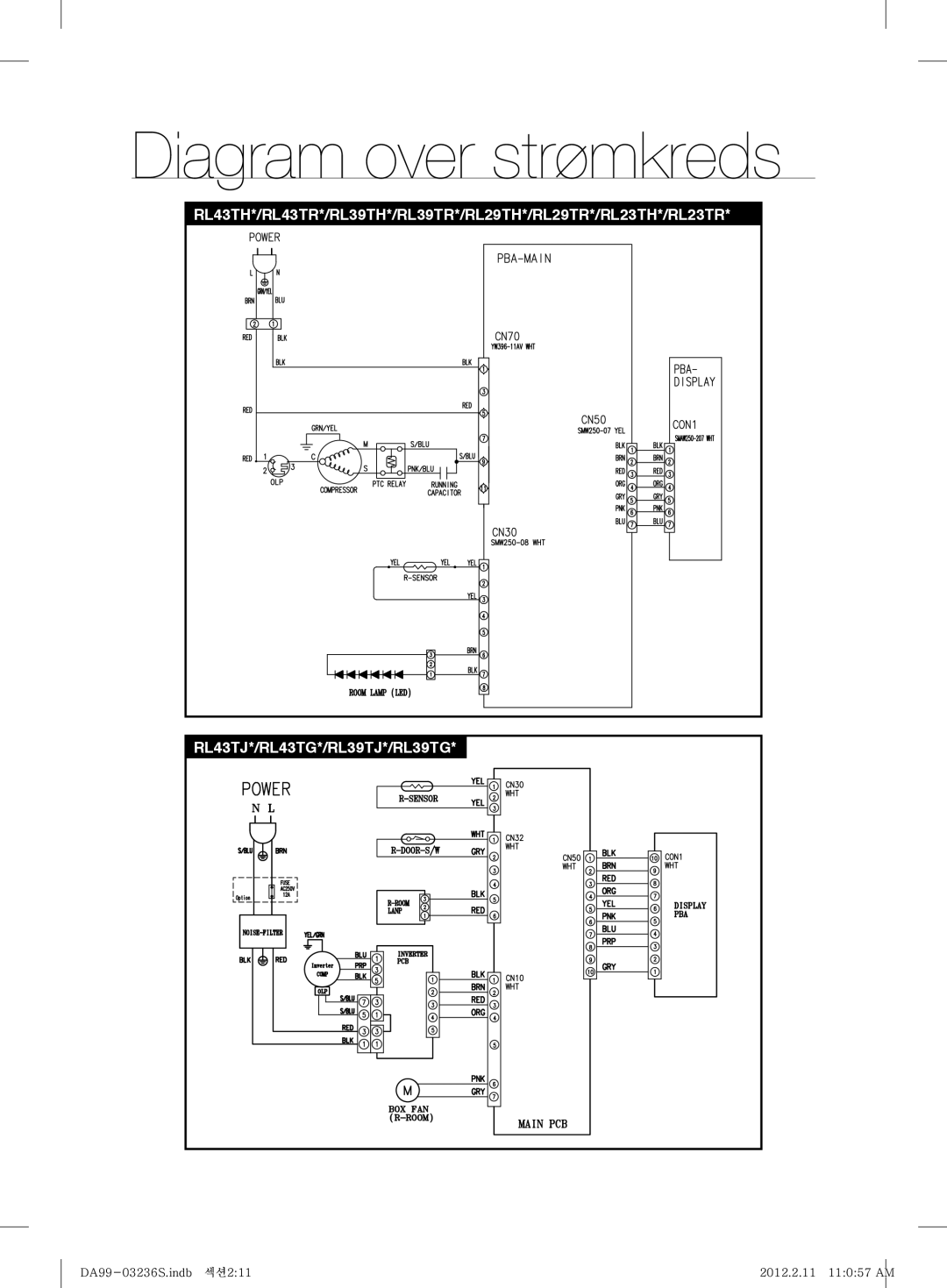 Samsung RL39TJCSW1/XEF manual Diagram over strømkreds 