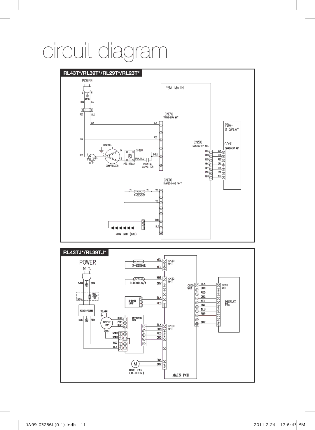 Samsung RL39TJCTS1/XEO, RL39TJCSW1/XEO, RL43TJCTS1/XEO, RL43TJCSW1/XEO manual Circuit diagram 