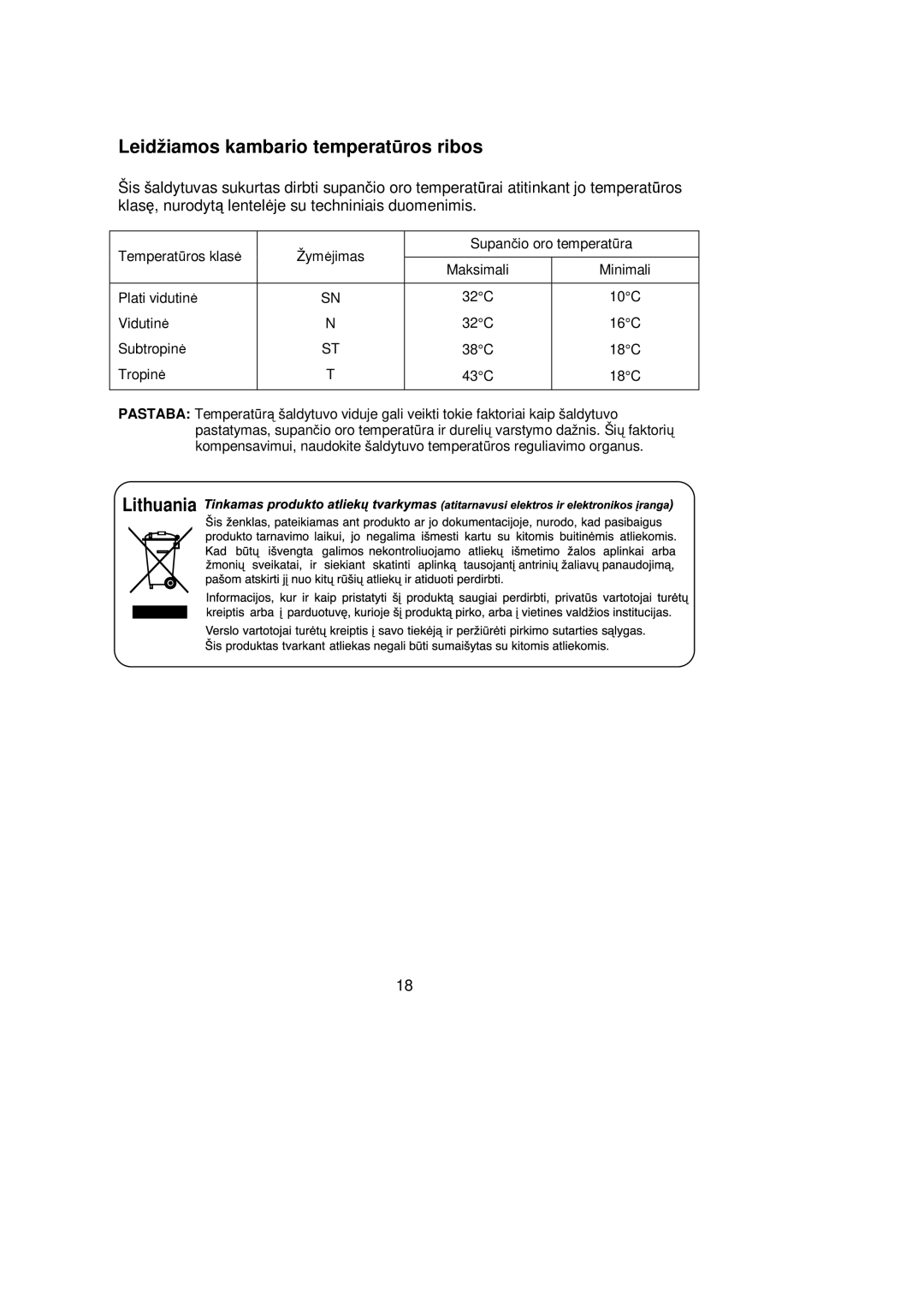 Samsung RL39SBSW1/XEK Temperat ūros klas ė Žym ėjimas Supan čio oro temperat ūra, Plati vidutin ė, Vidutin ė, Subtropin ė 