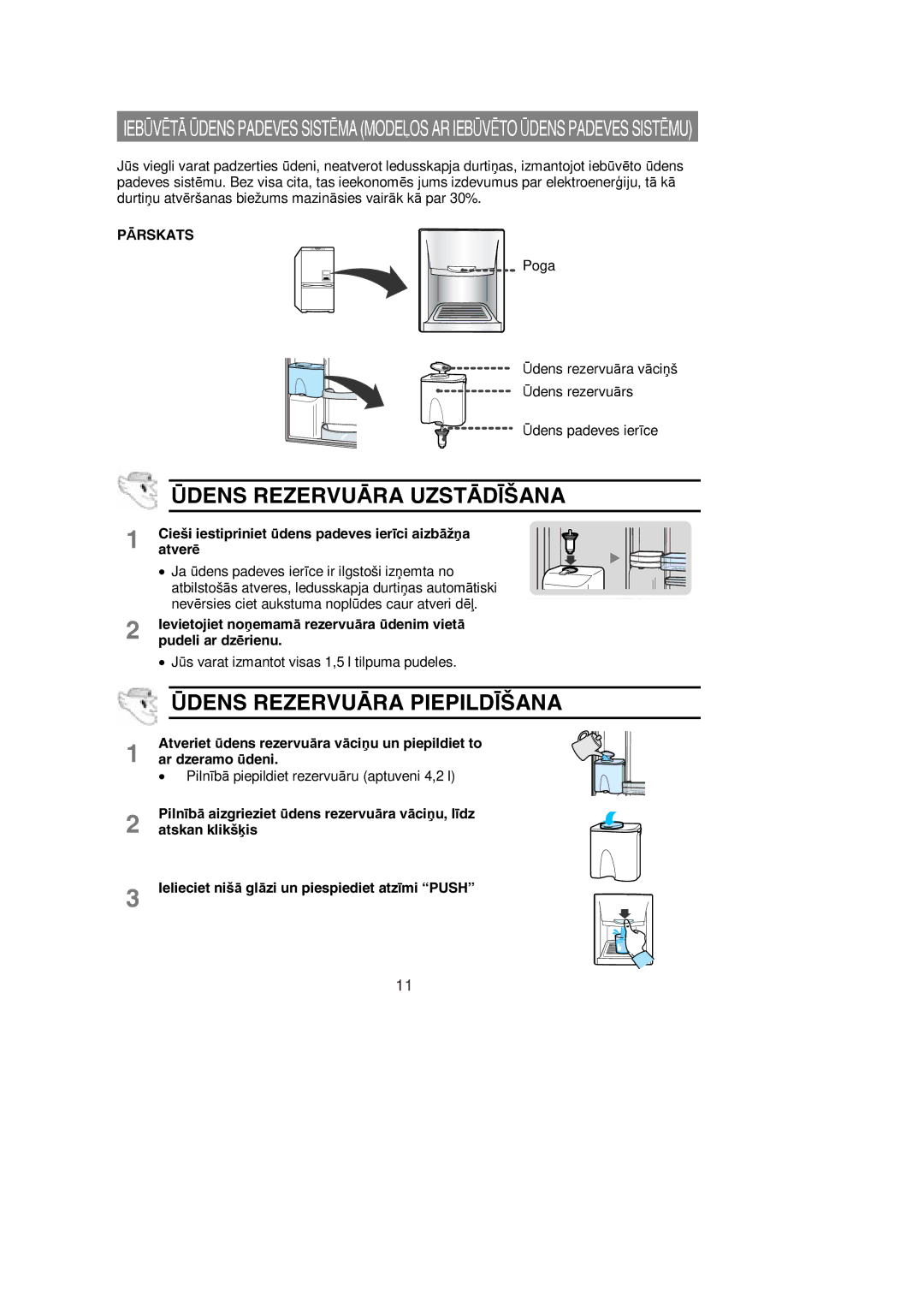 Samsung RL36EBSW1/XEK, RL39WBMS1/XEK, RL36SBSW1/XEK Pārskats, Cieši iestipriniet ūdens padeves ier īci aizb āž ņa Atver ē 