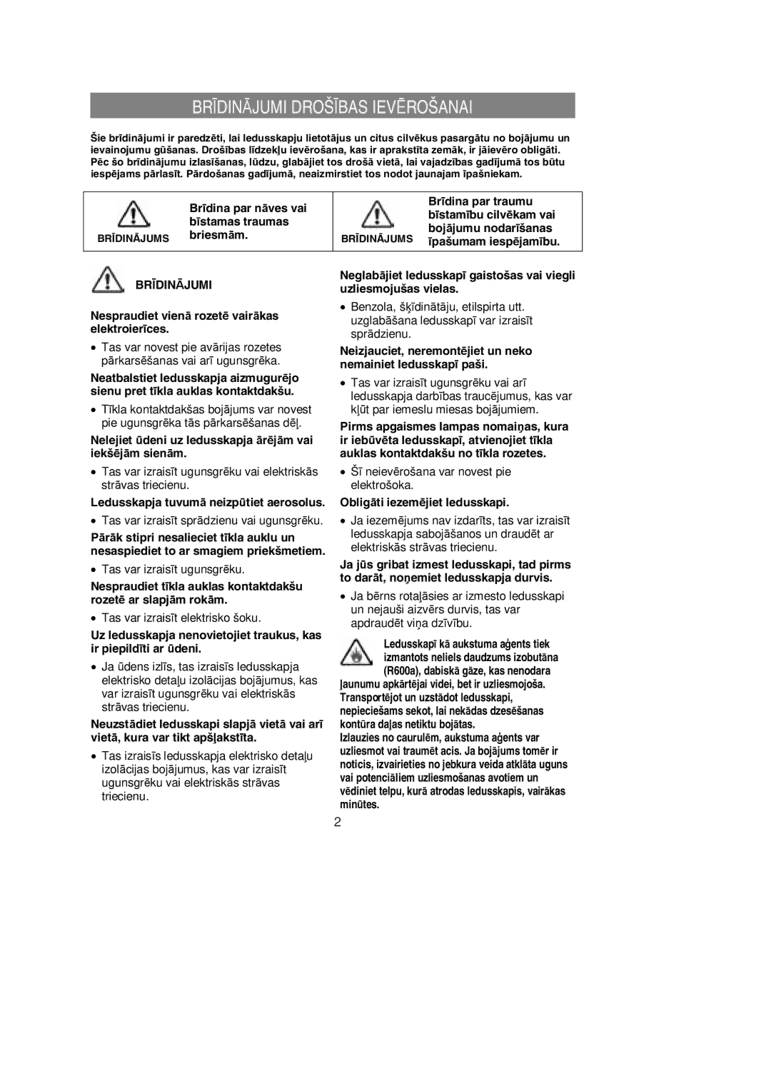 Samsung RL36SBSW1/XEK, RL39WBMS1/XEK, RL36EBSW1/XEK, RL39SBSW1/XEK, RL39EBSW1/XEK manual Brīdinājumi Drošības Ievērošanai 