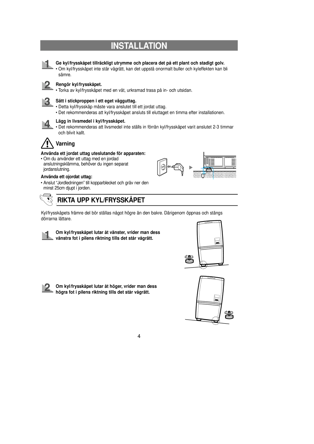 Samsung RL39WBSM1/XEE manual Rikta UPP KYL/FRYSSKÅPET 