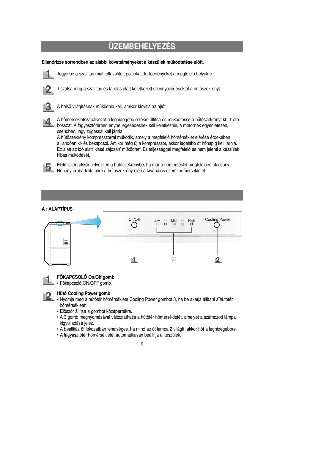 Samsung RL36EBMS1/XEH, RL39WBSM1/XEG manual Üzembehelyezés, Hibás muködését˝, Fokapcsoló On/Off gomb, Fökapcsoló ON/OFF gomb 