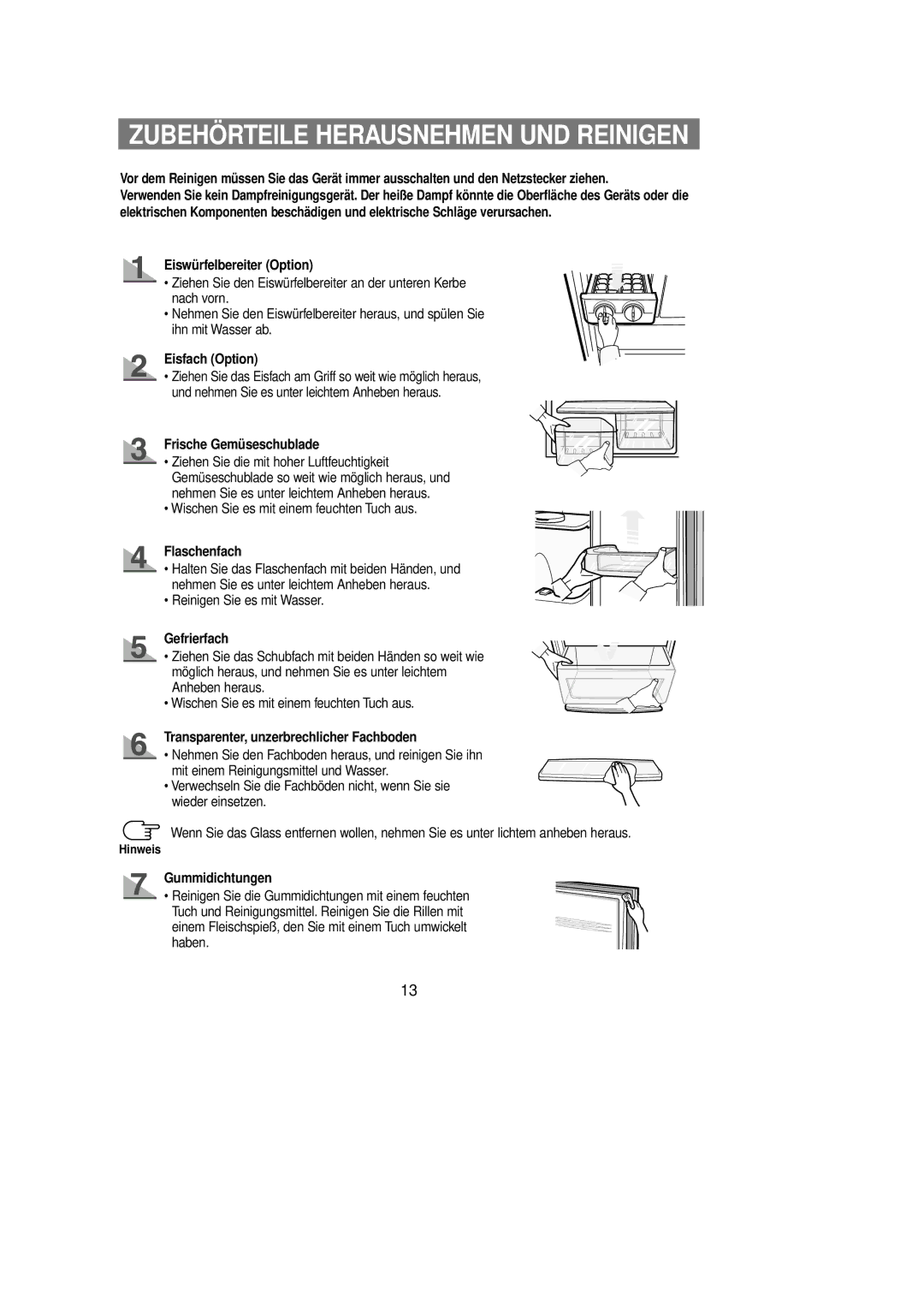 Samsung RL39WBSM2/XEG, RL39WBSM1/XET, RL36SBSM1/XEG Eiswürfelbereiter Option, Eisfach Option, Gefrierfach, Gummidichtungen 