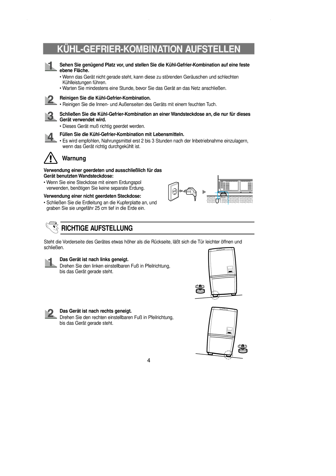 Samsung RL39WBSM1/XET, RL36SBSM1/XEG, RL39WBSM1/XEG, RL39WBSW2/XEG, RL39WBSM2/XEG manual KÜHL-GEFRIER-KOMBINATION Aufstellen 