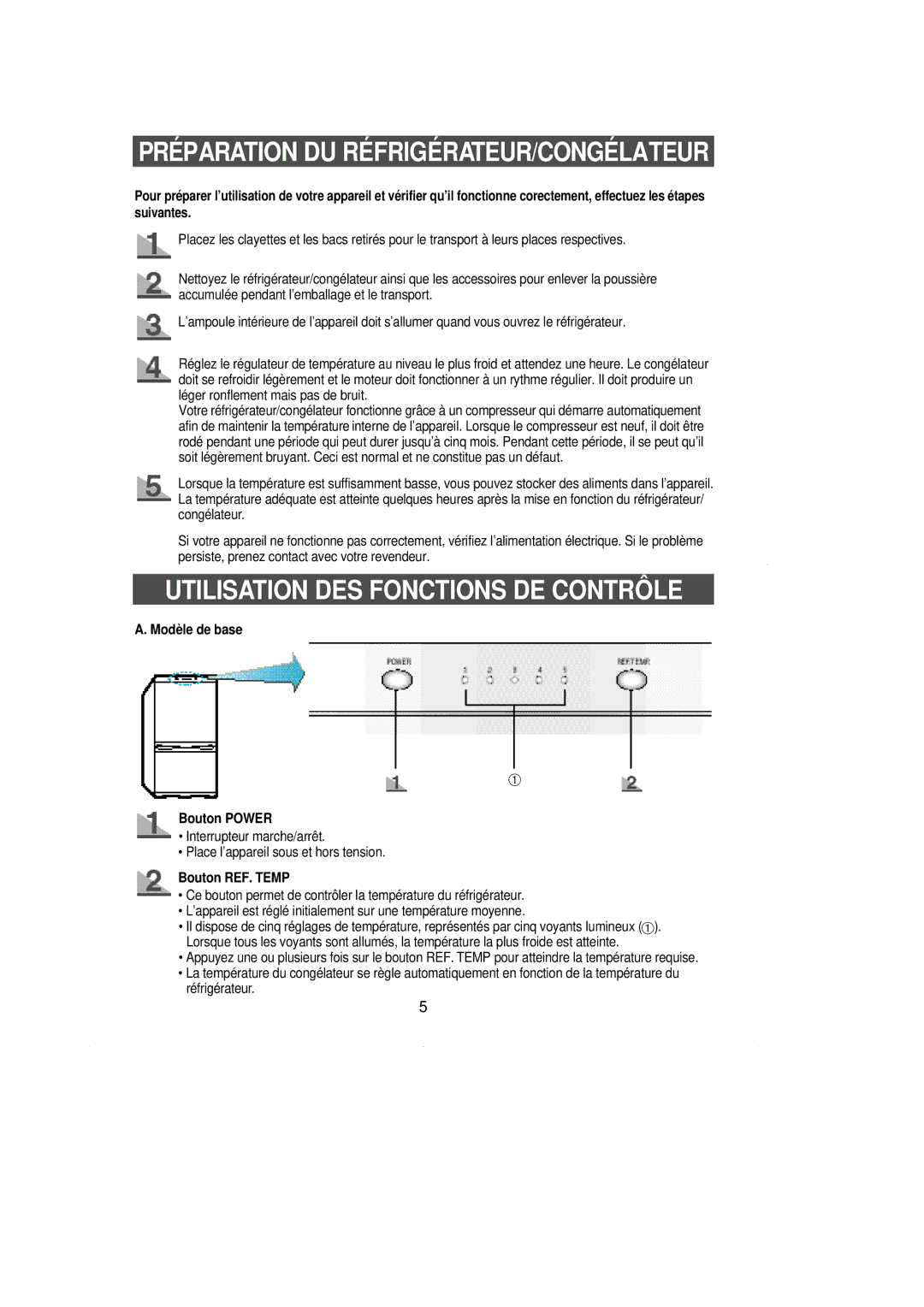 Samsung RL36EBSW1/XEF, RL39WBSW1/CAH Utilisation DES Fonctions DE Contrôle, Modèle de base Bouton Power, Bouton REF. Temp 