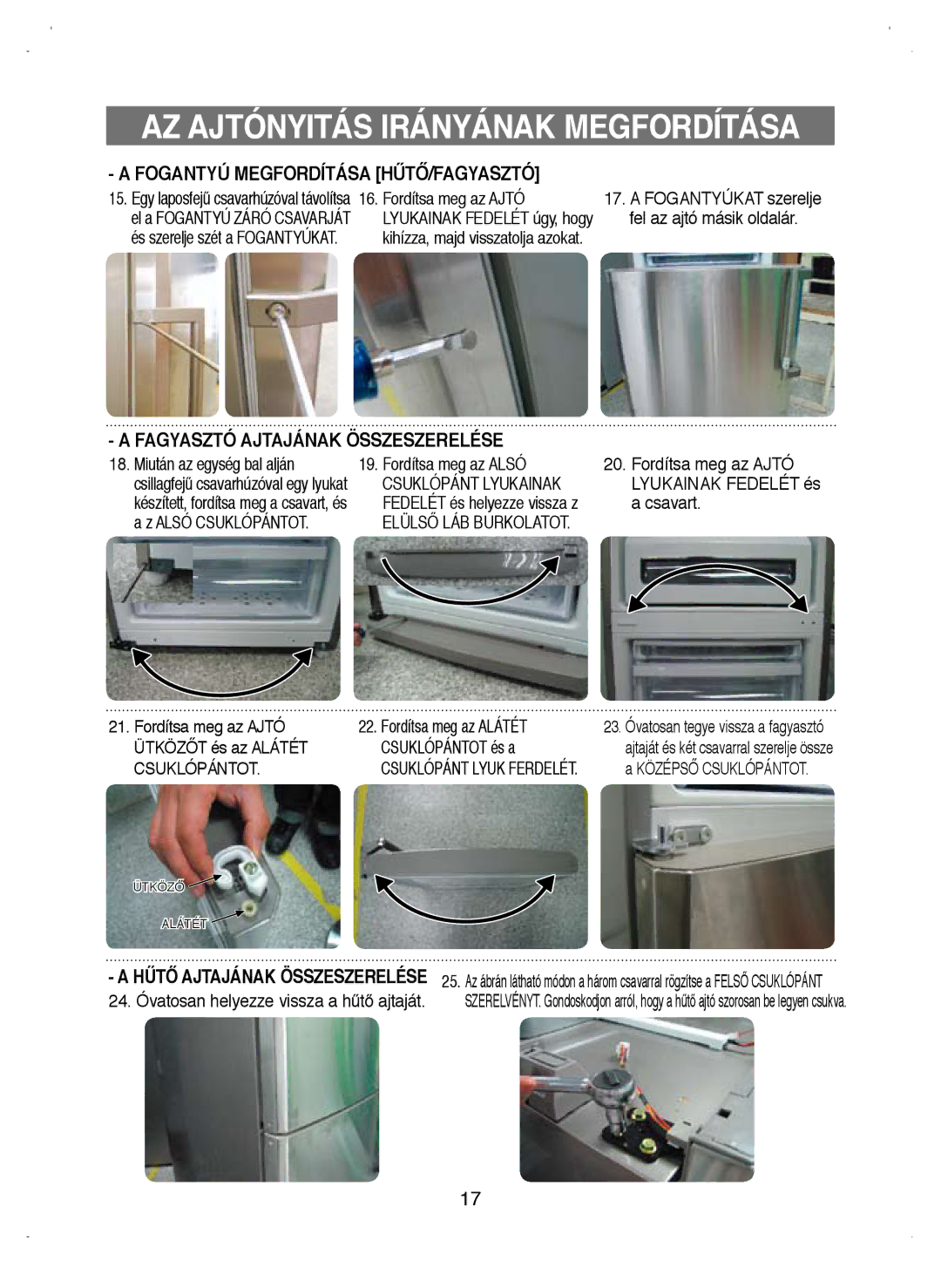 Samsung RL38HCIH1/XEO, RL39WBSW1/XEO, RL44PCIH1/XEH manual Miután az egység bal alján Fordítsa meg az Alsó, Alsó Csuklópántot 