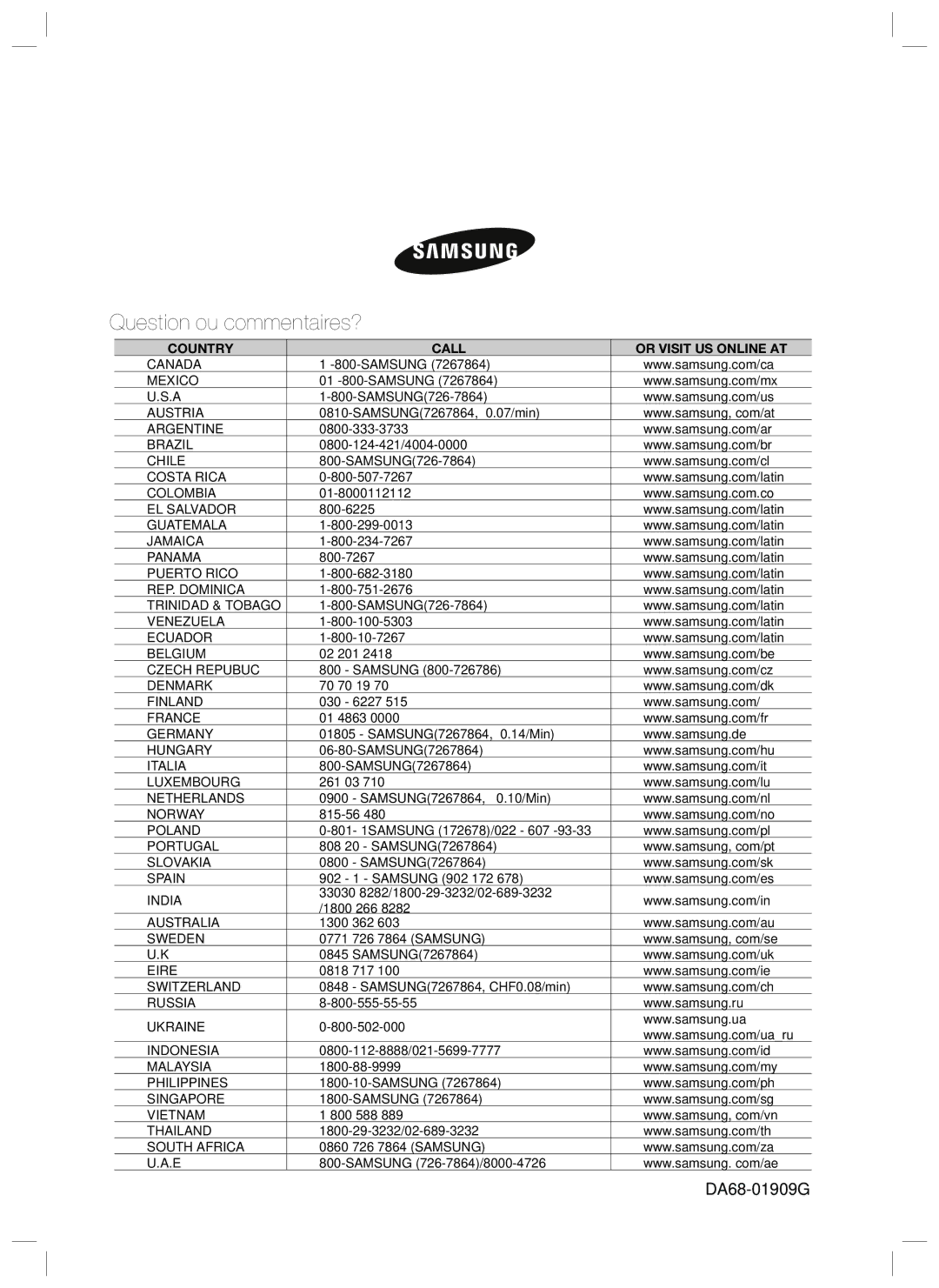 Samsung RL34ECSW1/XEG, RL40ECSW1/XEG, RL34EGPS1/XEG, RL34HGSW1/XEG, RL40HGSW1/XEG, RL34LCSW1/XEG Question ou commentaires? 