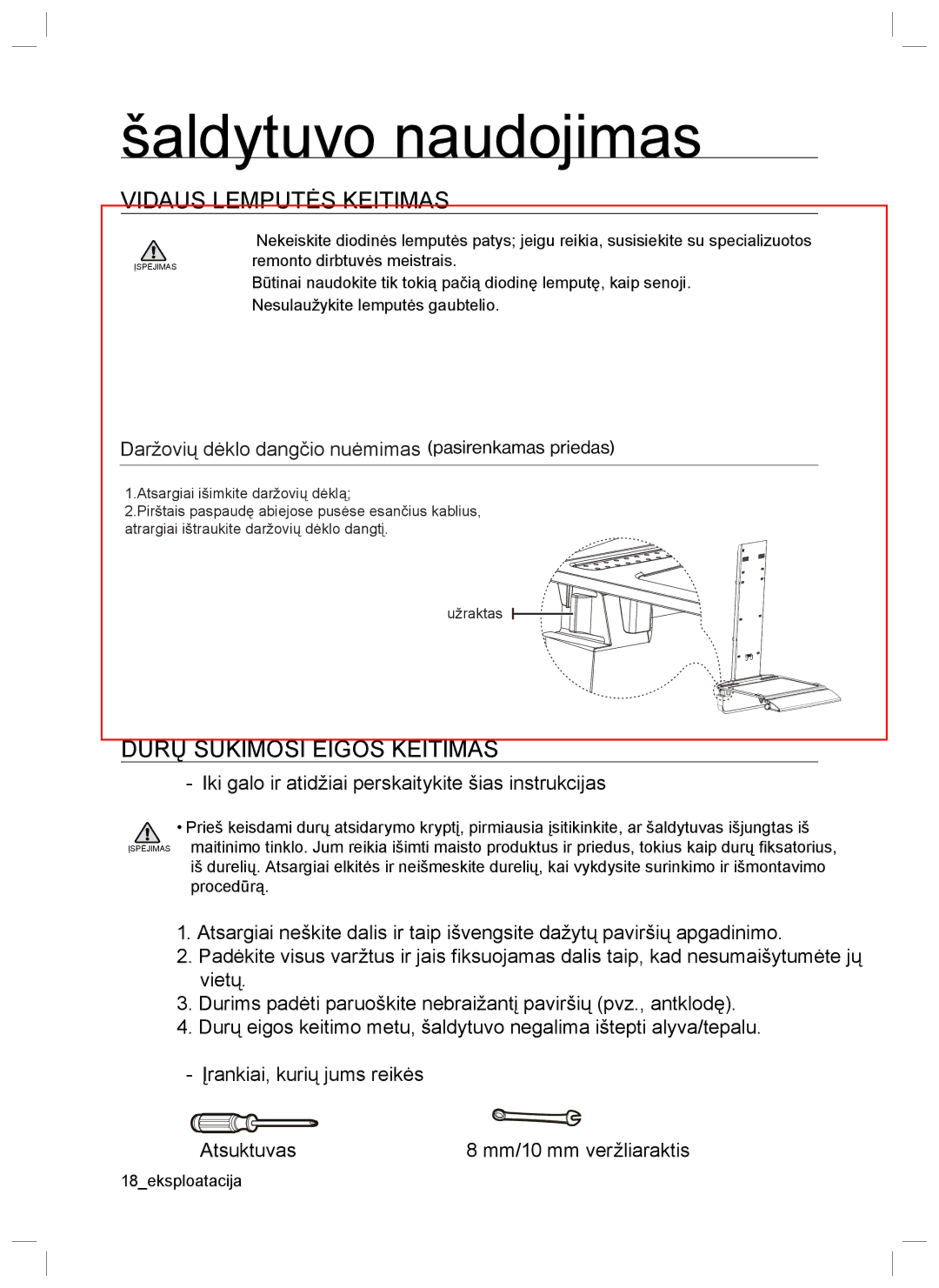 Samsung RL34ECTS1/BWT, RL40EGSW1/BWT, RL40ECPS1/BWT, RL40EGPS1/BWT, RL34ECTS1/XEO, RL34ECVB1/XEO manual Vidaus Lemputės Keitimas 