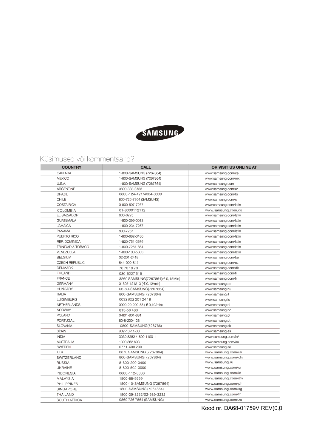 Samsung RL40SCMB1/BWT, RL40EGSW1/BWT, RL40ECPS1/BWT, RL40EGPS1/BWT manual Küsimused või kommentaarid? 