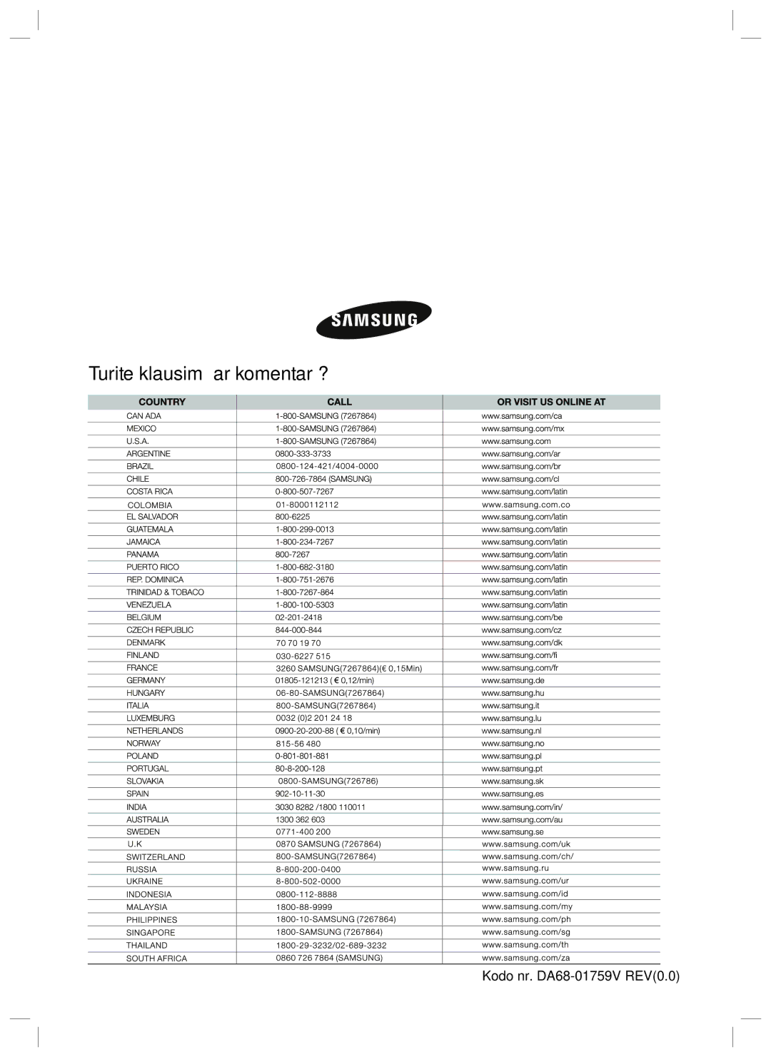 Samsung RL40ECPS1/BWT, RL40EGSW1/BWT, RL40SCMB1/BWT, RL40EGPS1/BWT manual Turite klausimų ar komentarų? 