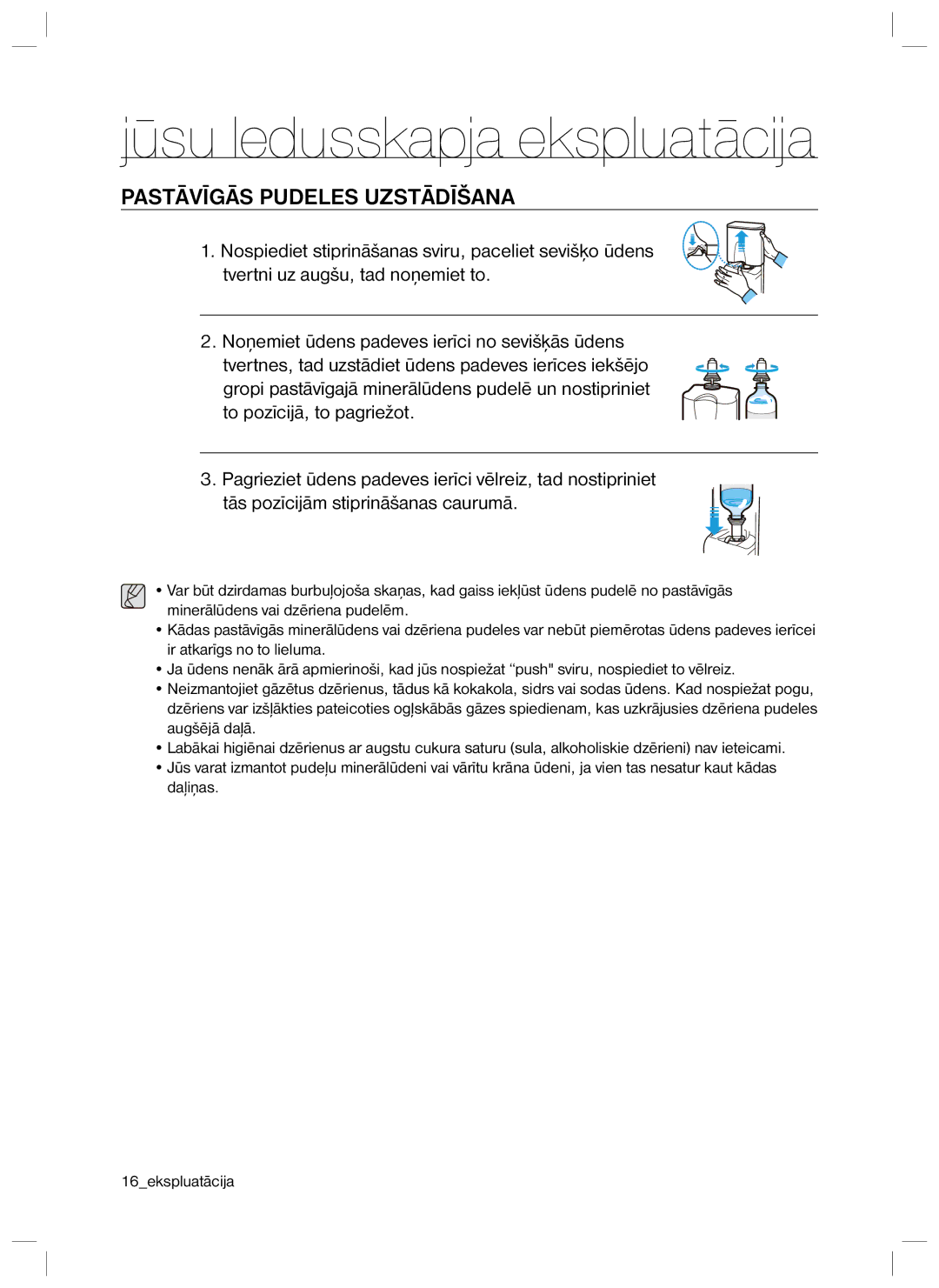 Samsung RL40EGSW1/BWT, RL40ECPS1/BWT, RL40SCMB1/BWT, RL40EGPS1/BWT manual Pastāvīgās Pudeles Uzstādīšana 