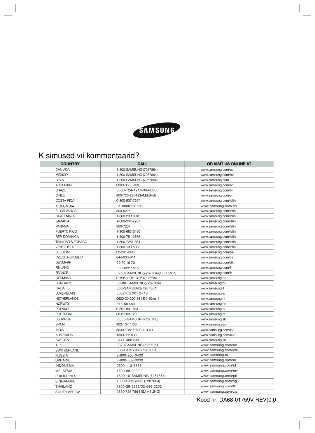 Samsung RL40SCMB1/BWT, RL40EGSW1/BWT, RL40ECPS1/BWT, RL40EGPS1/BWT manual Küsimused või kommentaarid? 