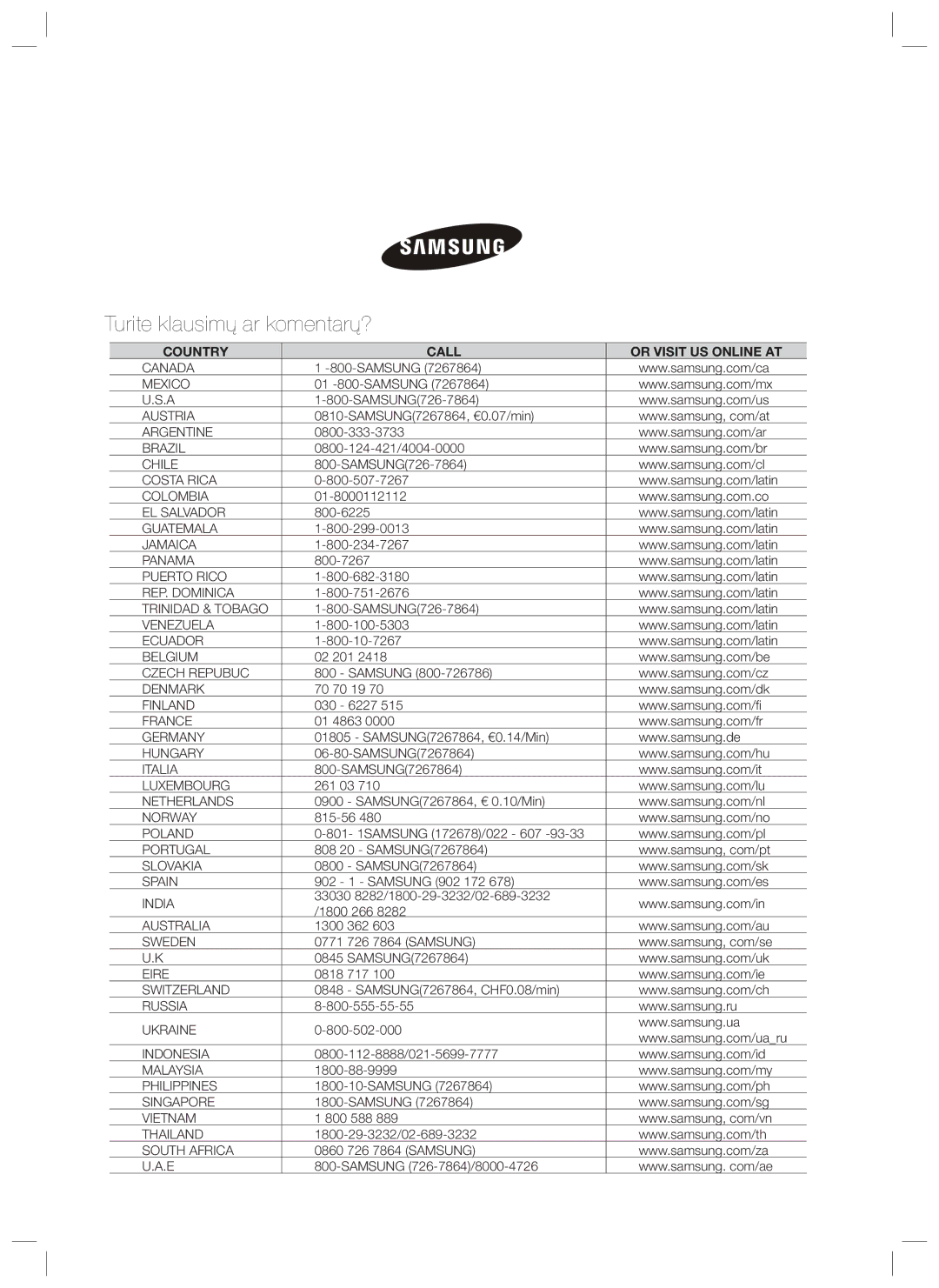 Samsung RL34ECTS1/XEO, RL40EGSW1/BWT, RL40EGPS1/BWT, RL34ECTS1/BWT, RL34EGTS1/BWT, RL34ECVB1/XEO Turite klausimų ar komentarų? 