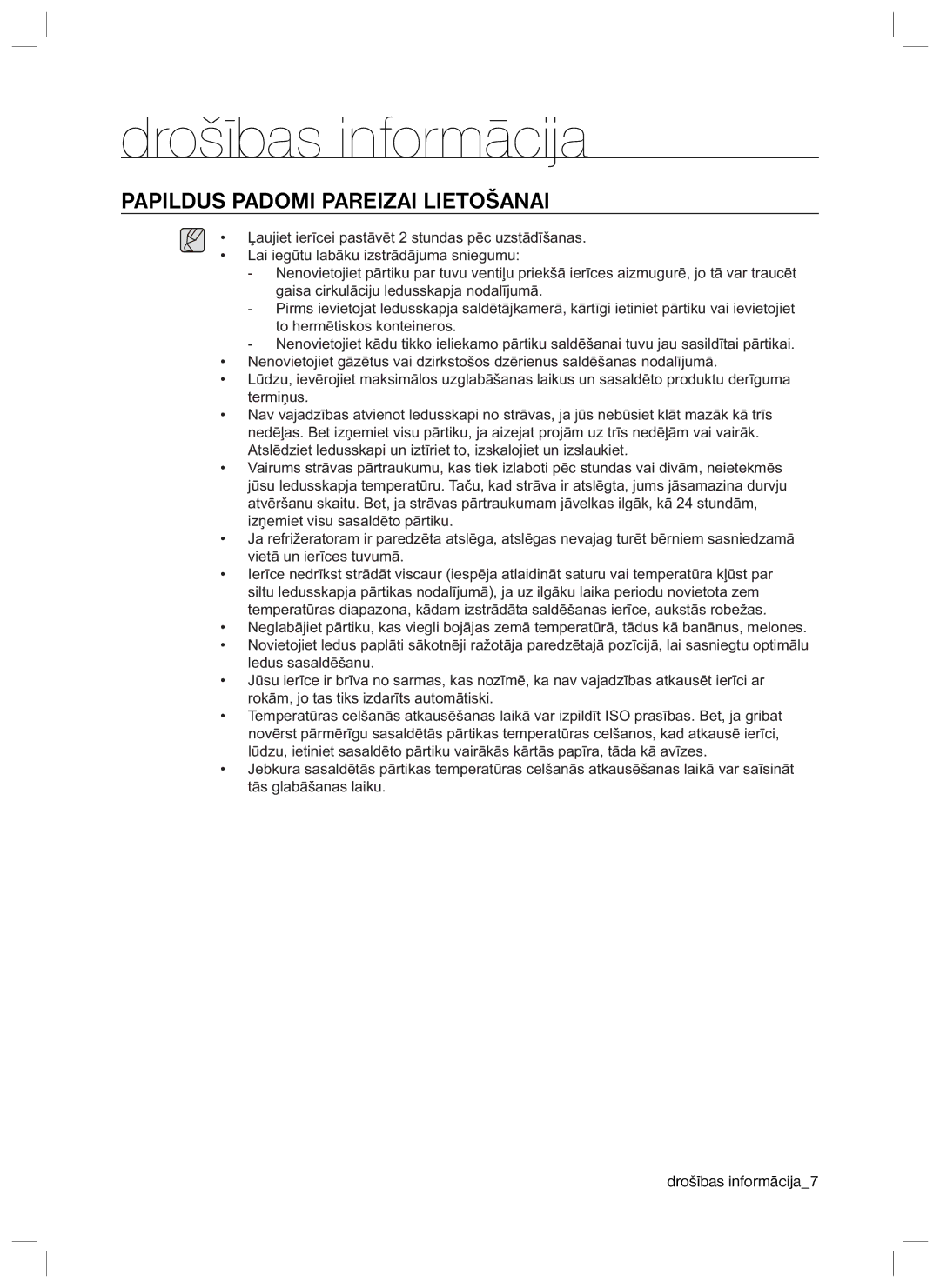 Samsung RL40EGSW1/BWT, RL40EGPS1/BWT, RL34ECTS1/XEO, RL34ECTS1/BWT, RL34EGTS1/BWT manual Papildus Padomi Pareizai Lietošanai 