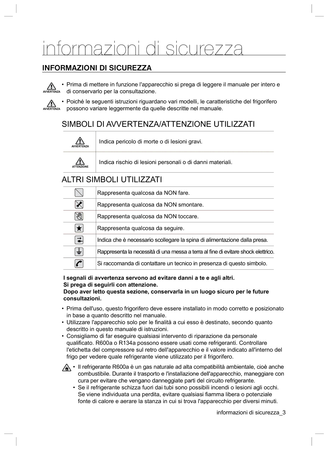 Samsung RL40HDMB1/XES, RL40HDPS1/XES, RL40HDSW1/XES, RL37LCPS2/XES manual Informazioni di sicurezza, Informazioni DI Sicurezza 