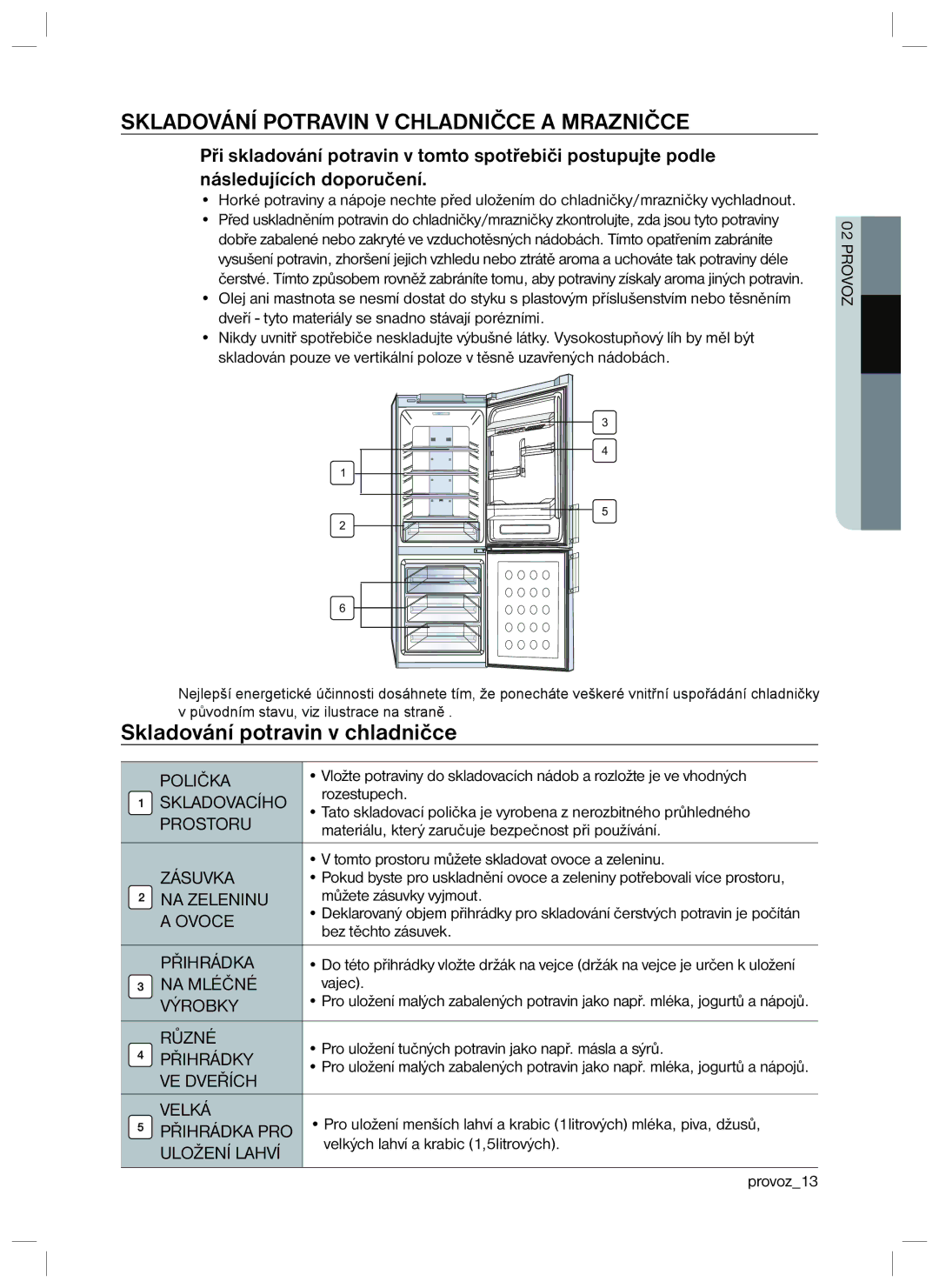 Samsung RL34HGPS1/XEO, RL40HGIH1/XEO manual Skladování Potravin V Chladničce a Mrazničce, Skladování potravin v chladničce 