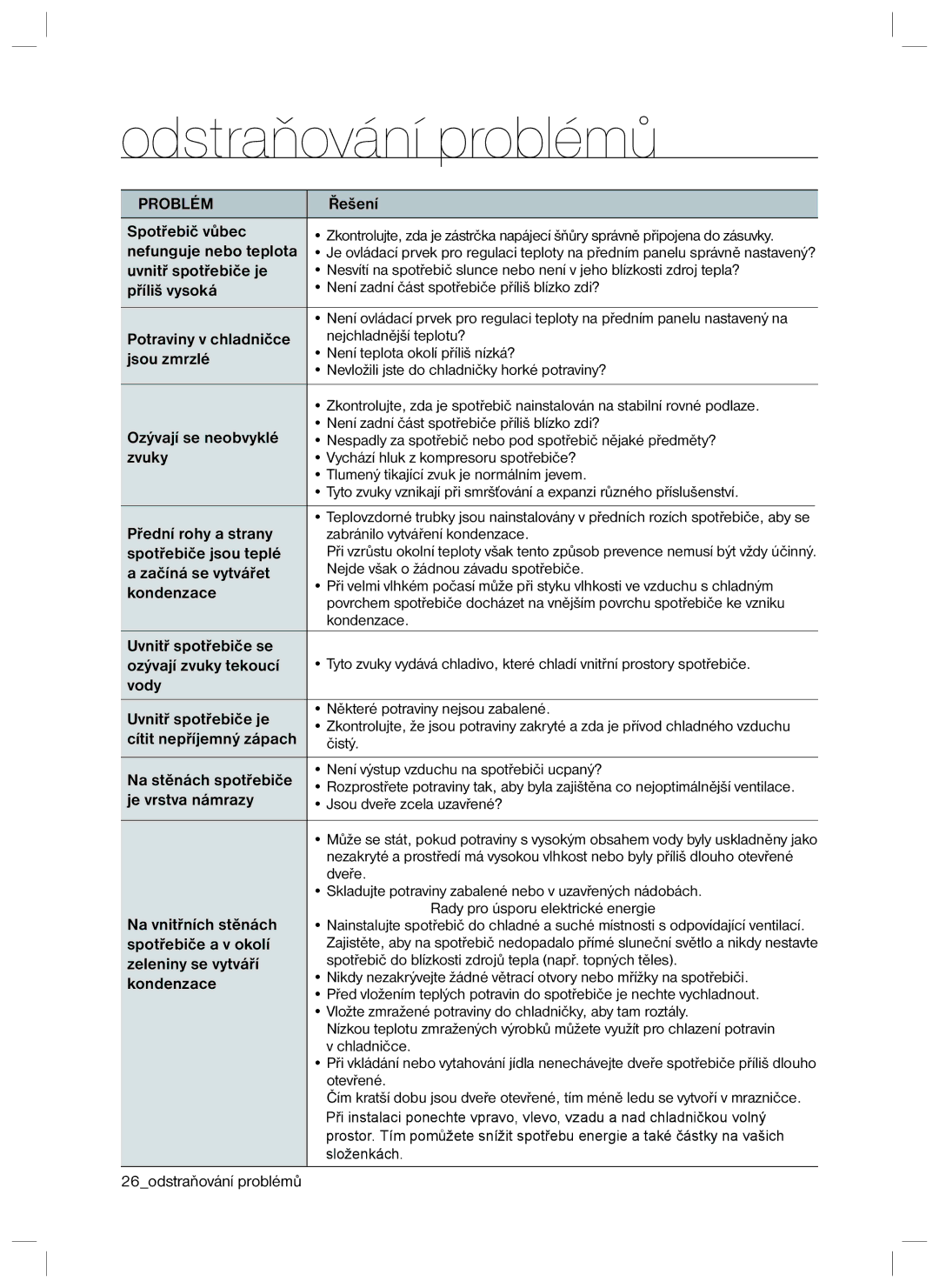 Samsung RL40HGSW1/XEO, RL40HGIH1/XEO, RL34HGPS1/XEO manual Odstraňování problémů 