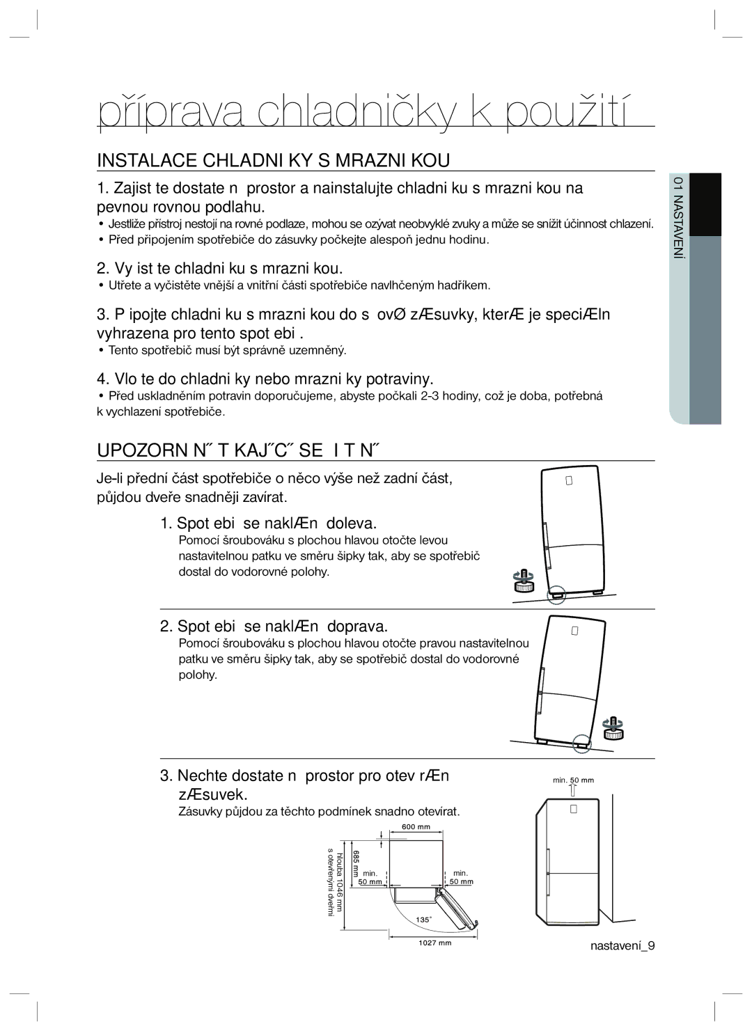 Samsung RL40HGIH1/XEO, RL34HGPS1/XEO, RL40HGSW1/XEO manual Instalace Chladničky S Mrazničkou 