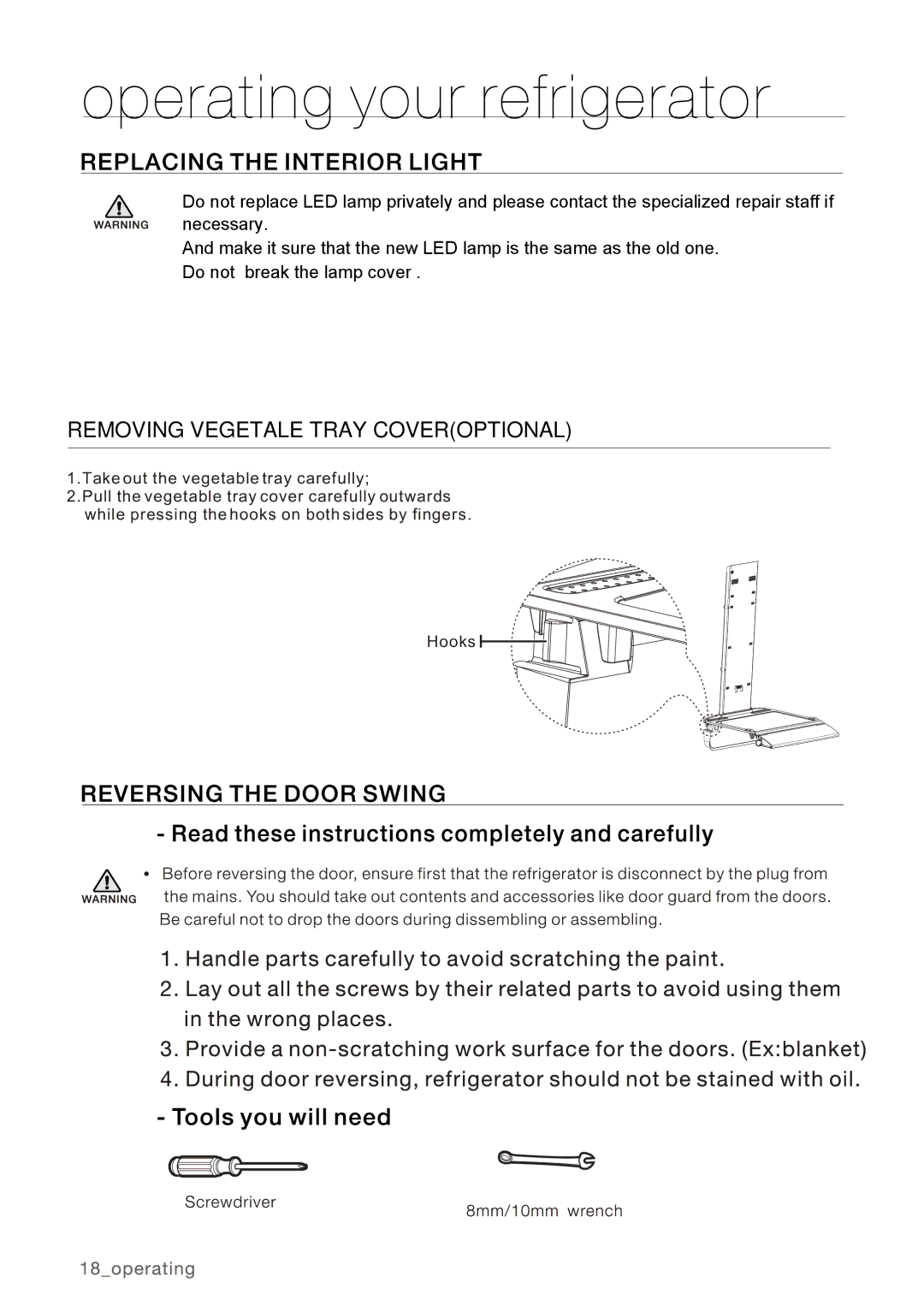 Samsung RL40HGIH1/EUR, RL40HGSW1/EUR, RL40HGIH1/XEO, RL40HGSW1/XEG, RL34EGSW2/XES manual Removing Vegetale Tray Coveroptional 