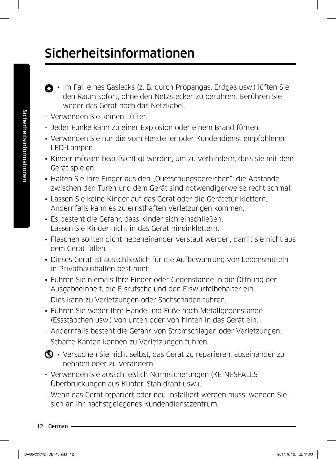 Samsung RB36J8799S4/EF, RL41J7799B1/EG, RB36J8059SR/EF, RL41J7799S4/EG, RL36J8159SR/EG manual Sicherheitsinformationen 