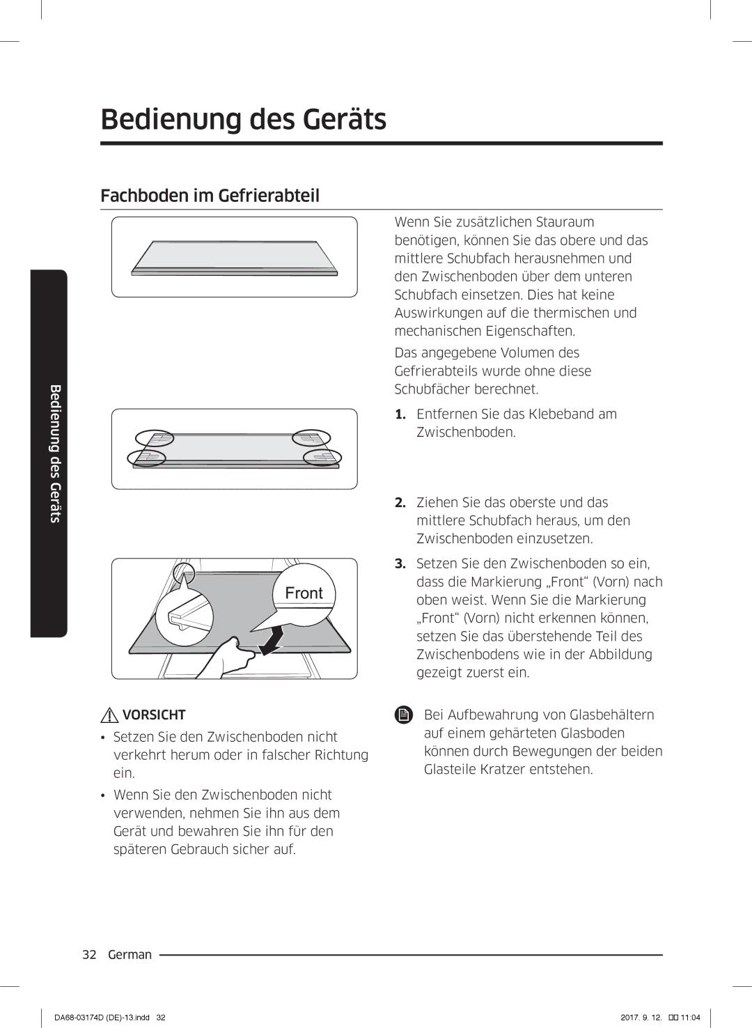 Samsung RL41J7799B1/EG, RB36J8059SR/EF, RL41J7799S4/EG, RL36J8159SR/EG, RB33J3230WW/EF manual Fachboden im Gefrierabteil 