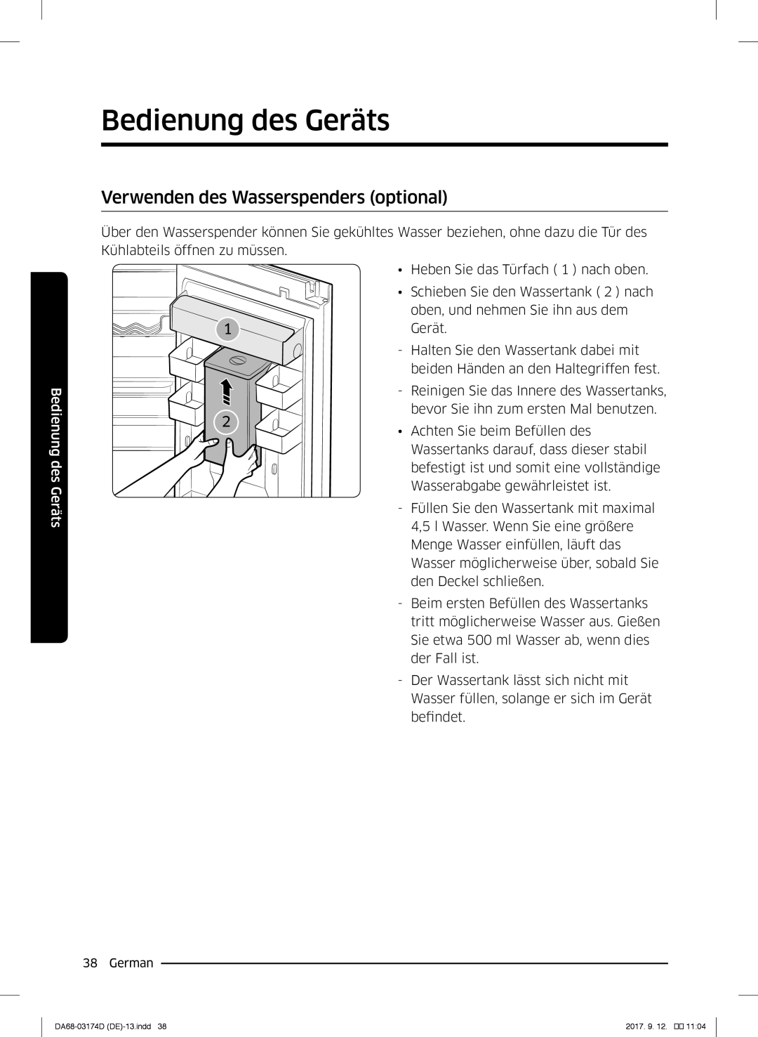 Samsung RB38J7230SR/EF, RL41J7799B1/EG, RB36J8059SR/EF, RL41J7799S4/EG, RL36J8159SR/EG Verwenden des Wasserspenders optional 