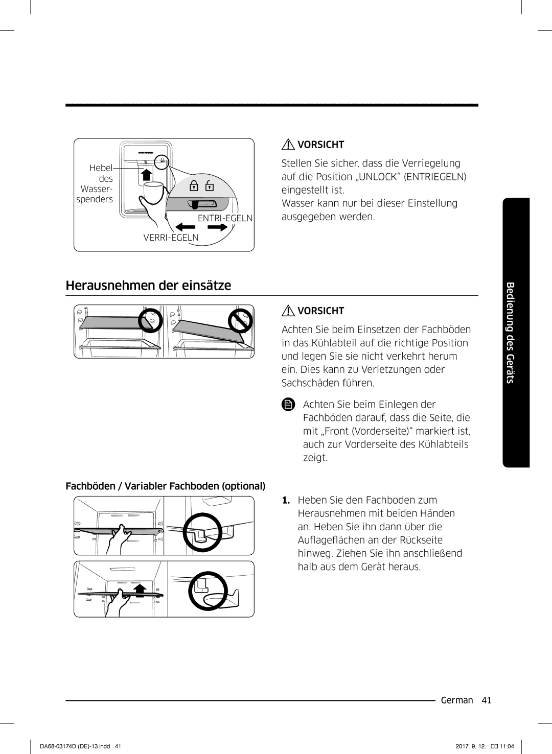 Samsung RB41J7230SR/EF, RL41J7799B1/EG, RB36J8059SR/EF, RL41J7799S4/EG, RL36J8159SR/EG manual Herausnehmen der einsätze 