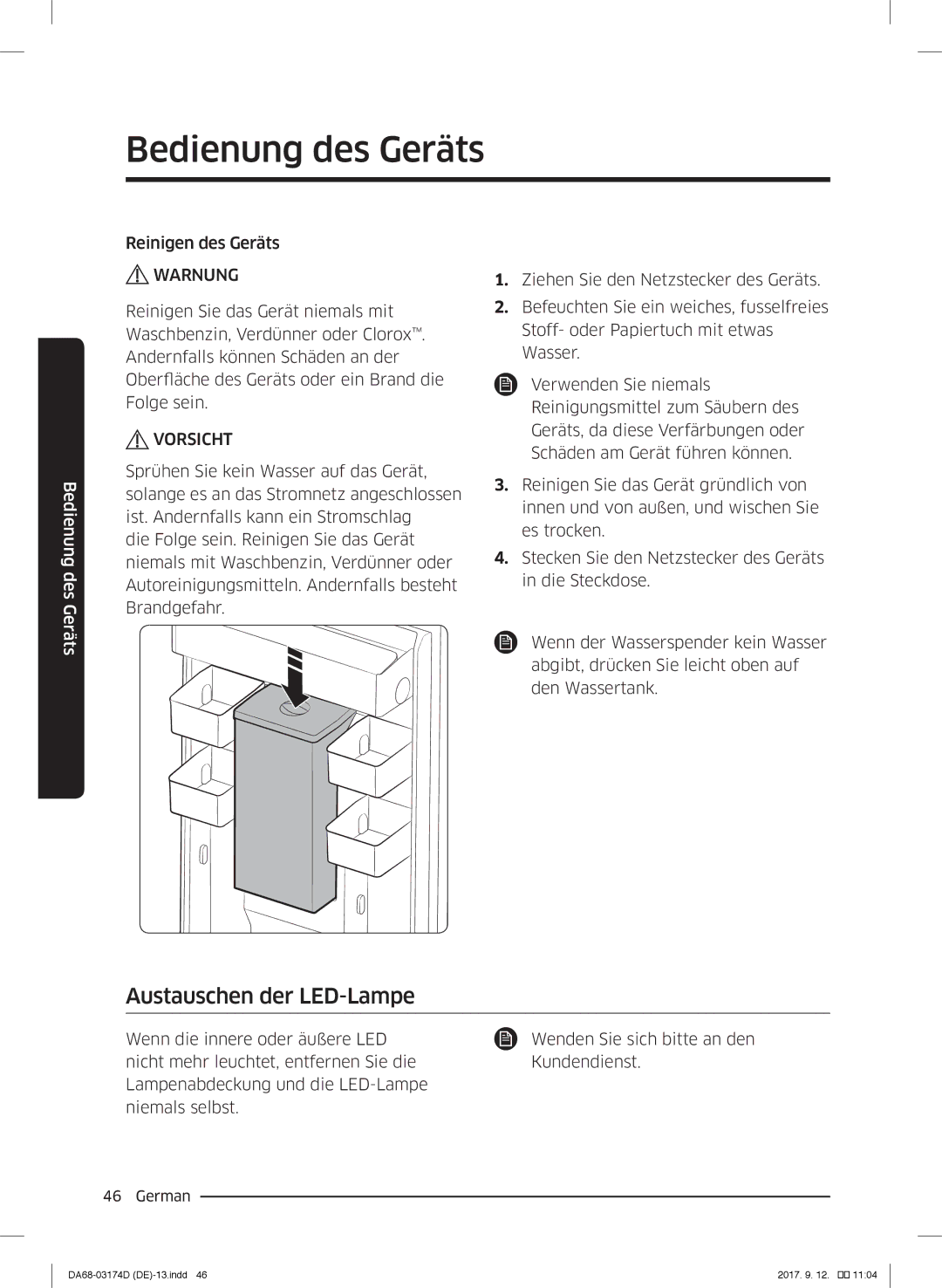 Samsung RL41J7159SR/EG, RL41J7799B1/EG, RB36J8059SR/EF, RL41J7799S4/EG, RL36J8159SR/EG Austauschen der LED-Lampe, Warnung 