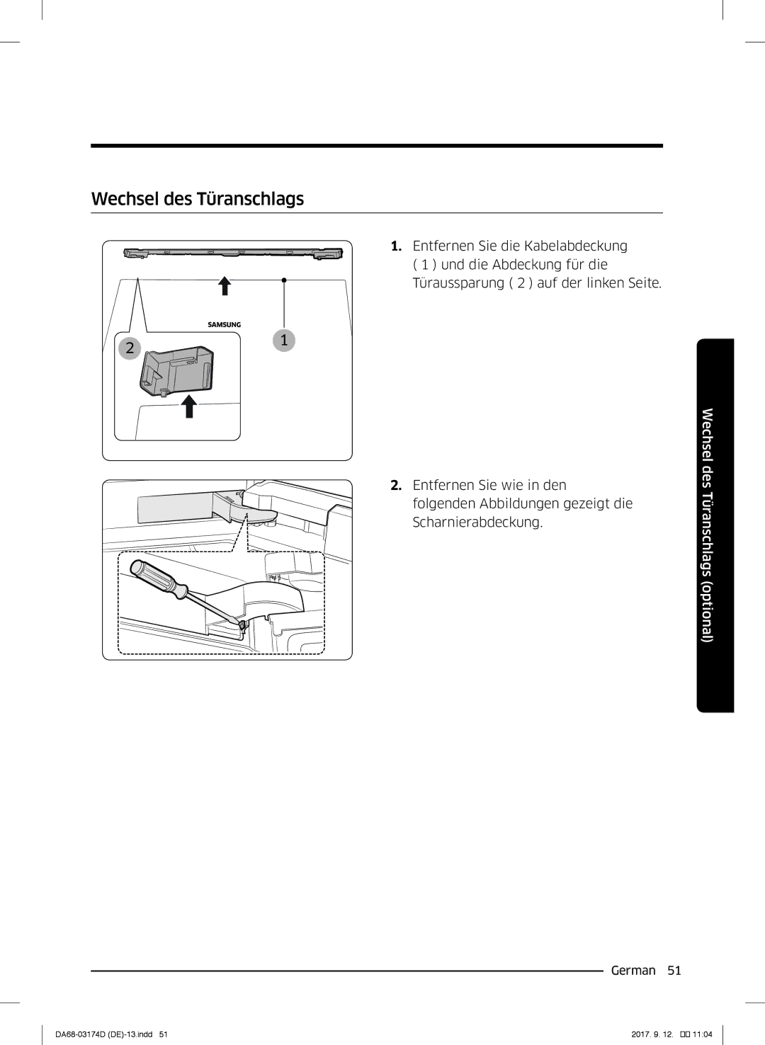 Samsung RB41J7359S4/EF, RL41J7799B1/EG, RB36J8059SR/EF, RL41J7799S4/EG, RL36J8159SR/EG manual Wechsel des Türanschlags 