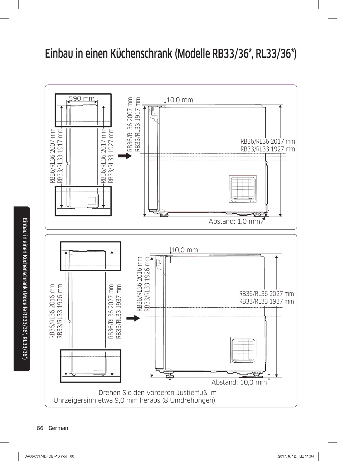 Samsung RL41J7799S4/EG, RL41J7799B1/EG, RB36J8059SR/EF, RL36J8159SR/EG, RB33J3230WW/EF, RB33J8035SR/EF, RB38J7230SR/EF 590 mm 