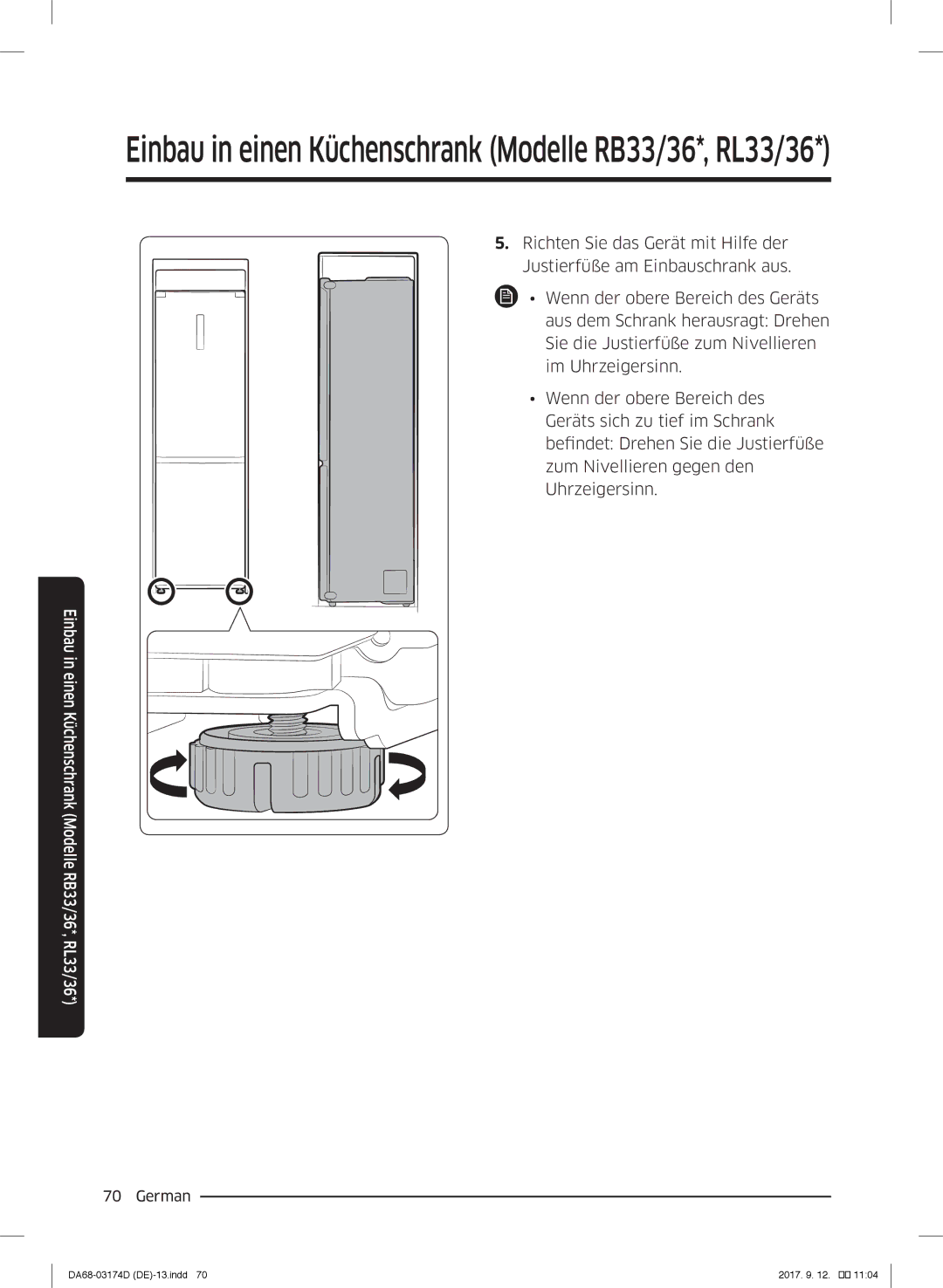 Samsung RB38J7230SR/EF, RL41J7799B1/EG, RB36J8059SR/EF manual Einbau in einen Küchenschrank Modelle RB33/36*, RL33/36 