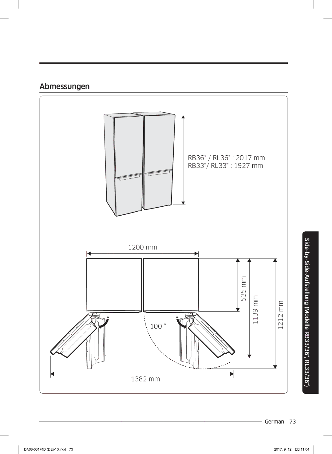 Samsung RB41J7230SR/EF, RL41J7799B1/EG, RB36J8059SR/EF, RL41J7799S4/EG, RL36J8159SR/EG, RB33J3230WW/EF manual Abmessungen 