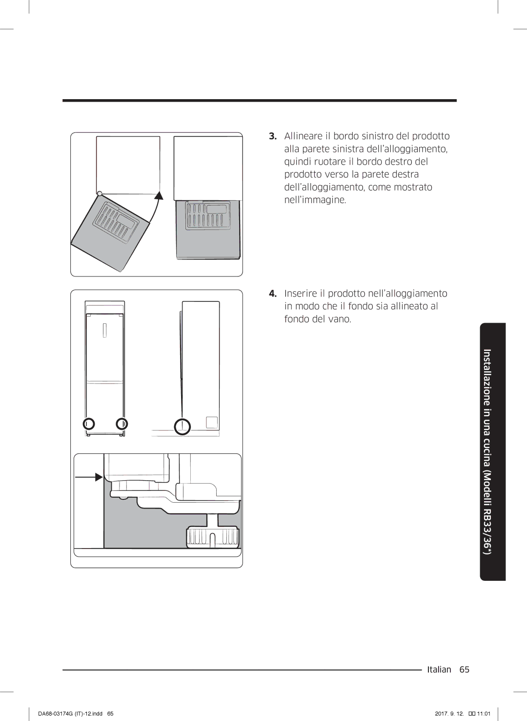 Samsung RB41J7859SR/EF, RL41J7799B1/EG, RB41J7235SR/EF, RL36J8799S4/EG manual Installazione in una cucina Modelli RB33/36 