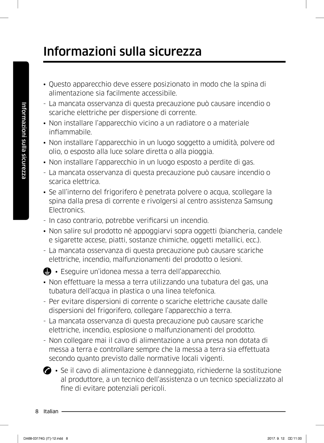 Samsung RB41J7839S4/EF, RL41J7799B1/EG, RB41J7235SR/EF, RB41J7859SR/EF, RL36J8799S4/EG manual Informazioni sulla sicurezza 