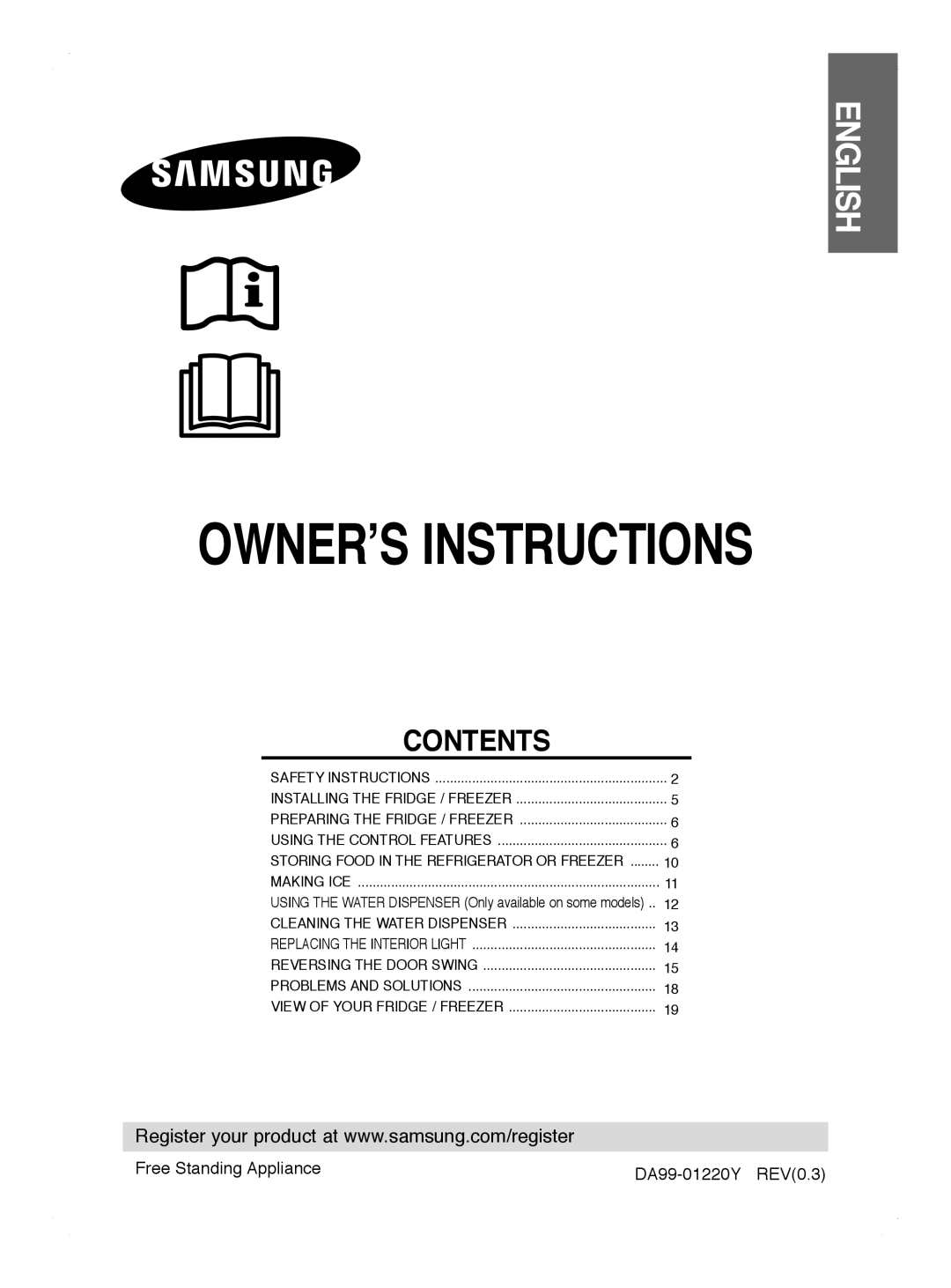 Samsung RL44ECIH1/EUR, RL41WCPS1/BUL, RL44ECIH1/XEK, RL41HCIH1/EUR, RL44WGTB1/BUL manual OWNER’S Instructions, English 