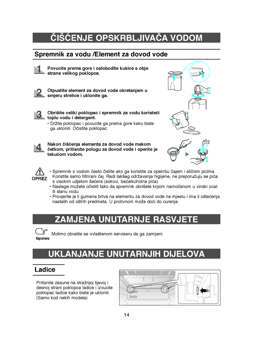 Samsung RL44ECIH1/XEK, RL41WCPS1/BUL, RL44ECIH1/EUR manual Zamjena Unutarnje Rasvjete, Uklanjanje Unutarnjih Dijelova 