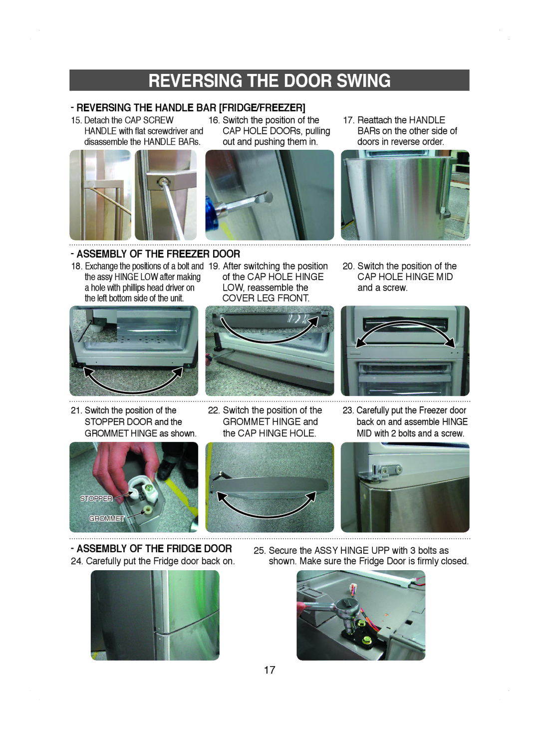 Samsung RL41HCIH1/EUR, RL41WCPS1/BUL manual Detach the CAP Screw, Switch the position CAP Hole Hinge MID and a screw 