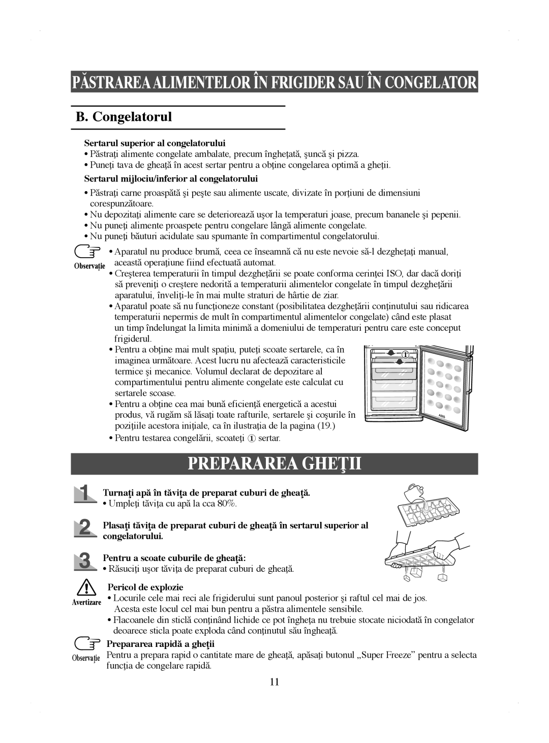 Samsung RL41HCIH1/EUR, RL41WCPS1/BUL, RL44ECIH1/EUR, RL44ECIH1/XEK, RL44WGTB1/BUL manual Prepararea Gheţii, Congelatorul 