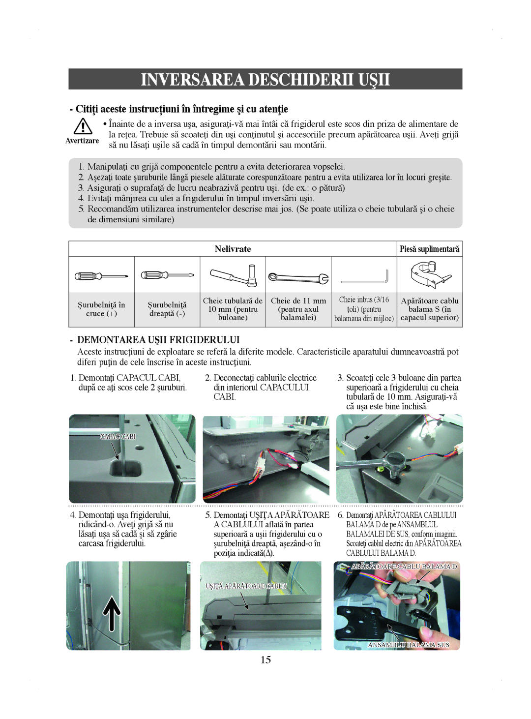 Samsung RL41WCPS1/BUL, RL44ECIH1/EUR Inversarea Deschiderii Uşii, Citiţi aceste instrucţiuni în întregime şi cu atenţie 